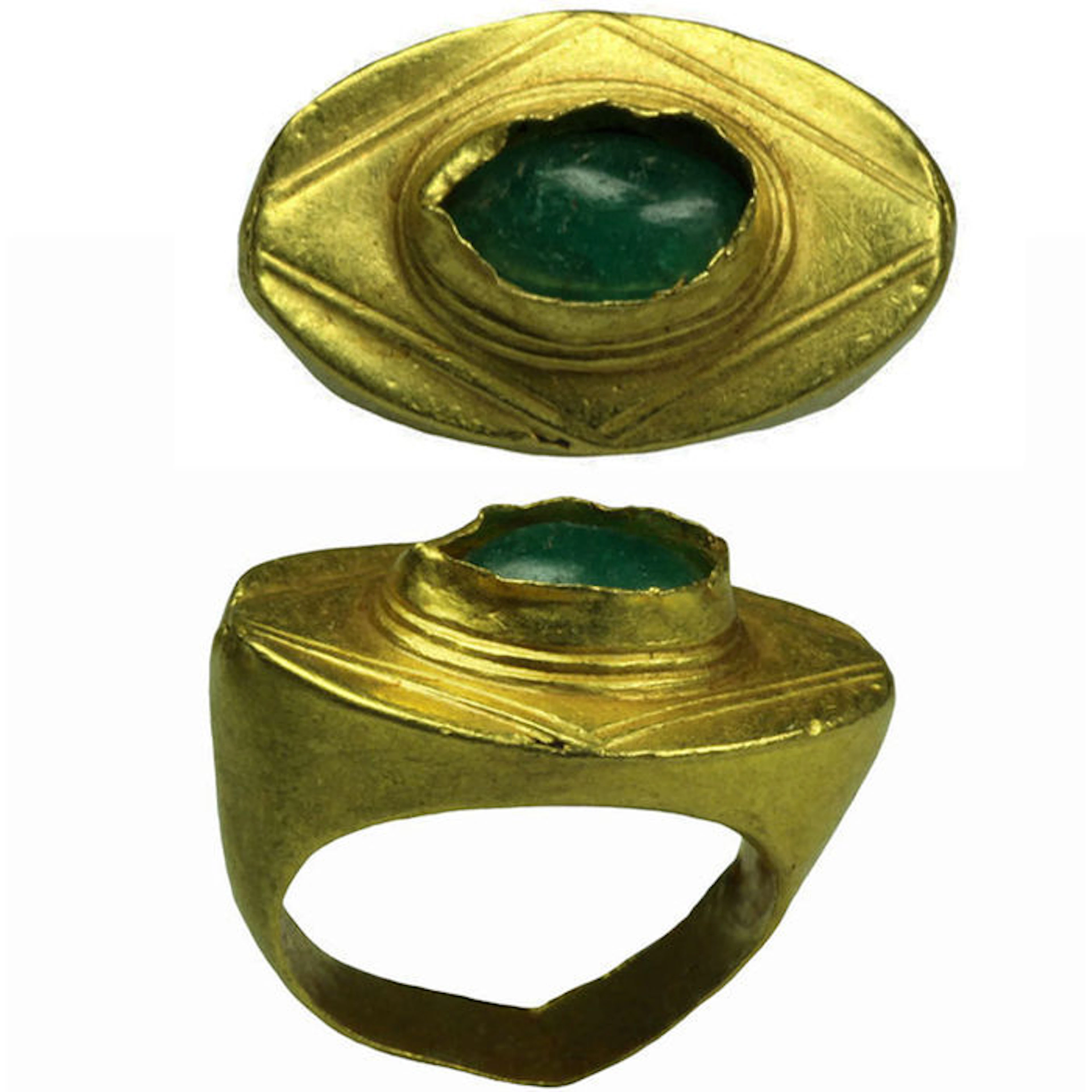 Roman gold ring with green emerald - 2,5 x 2,3 cm