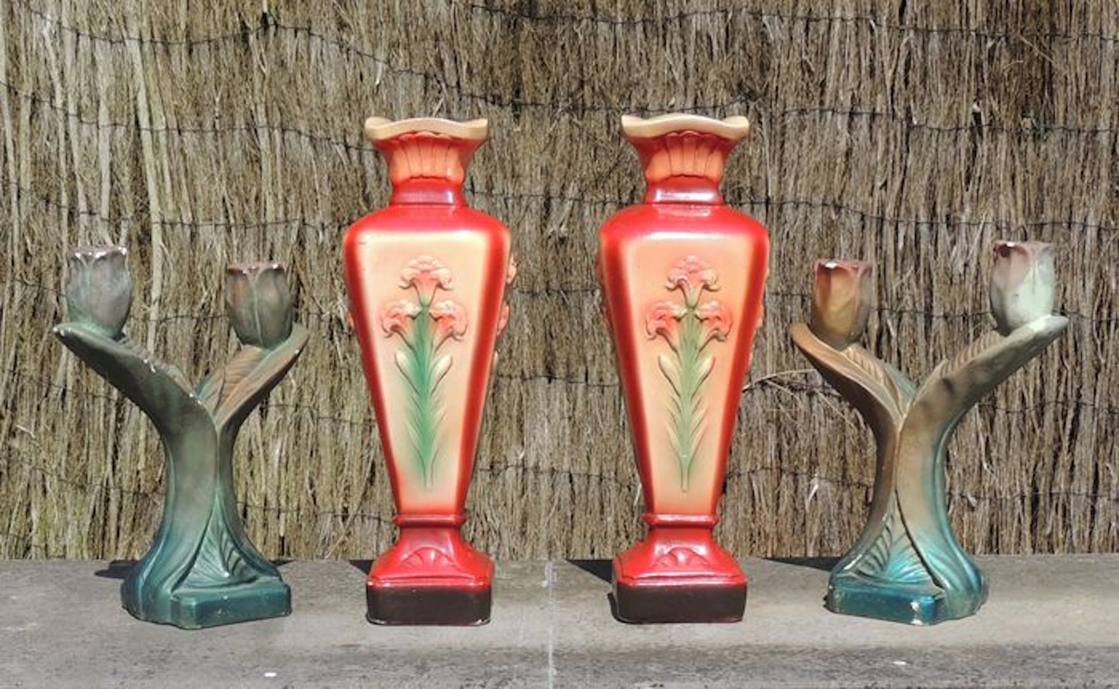 Art Deco patinated plaster Vases & Candlesticks