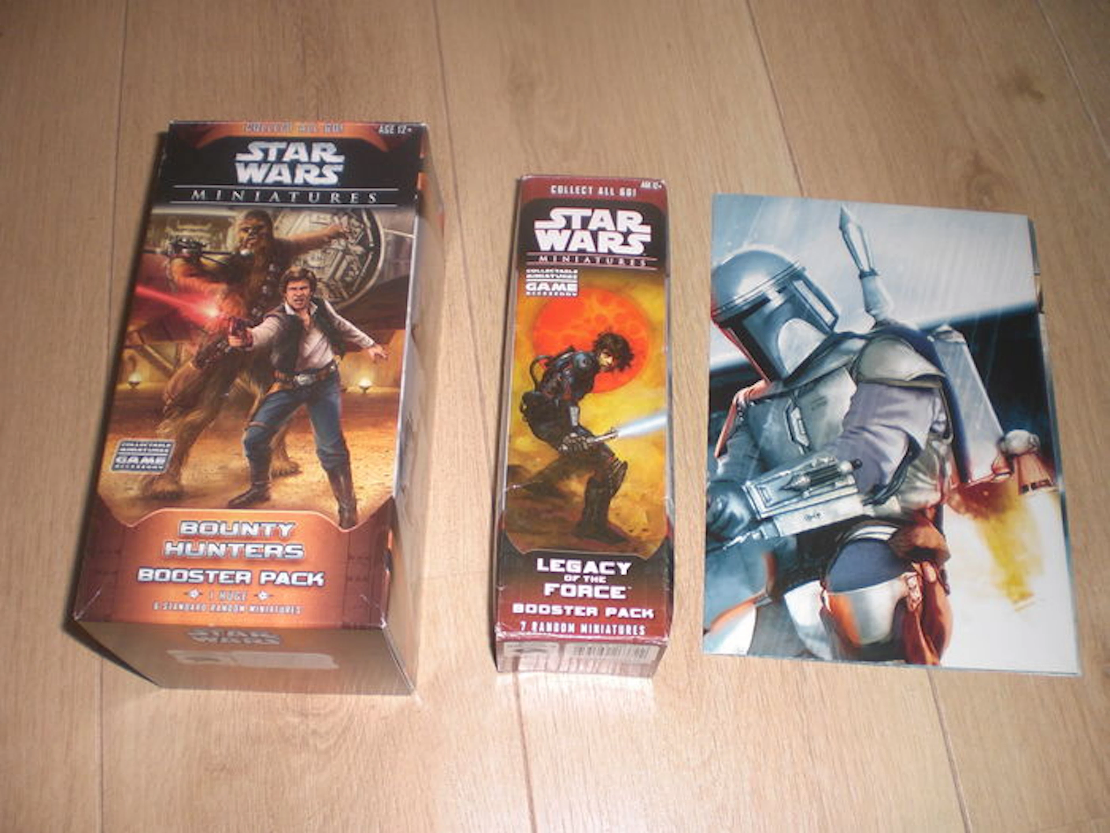 Star Wars - Wizards of the Coast - US Game miniatures booster packs Bounty Hunters and Legacy of the Force + poster of the set Clone Strike 77cmx53cm