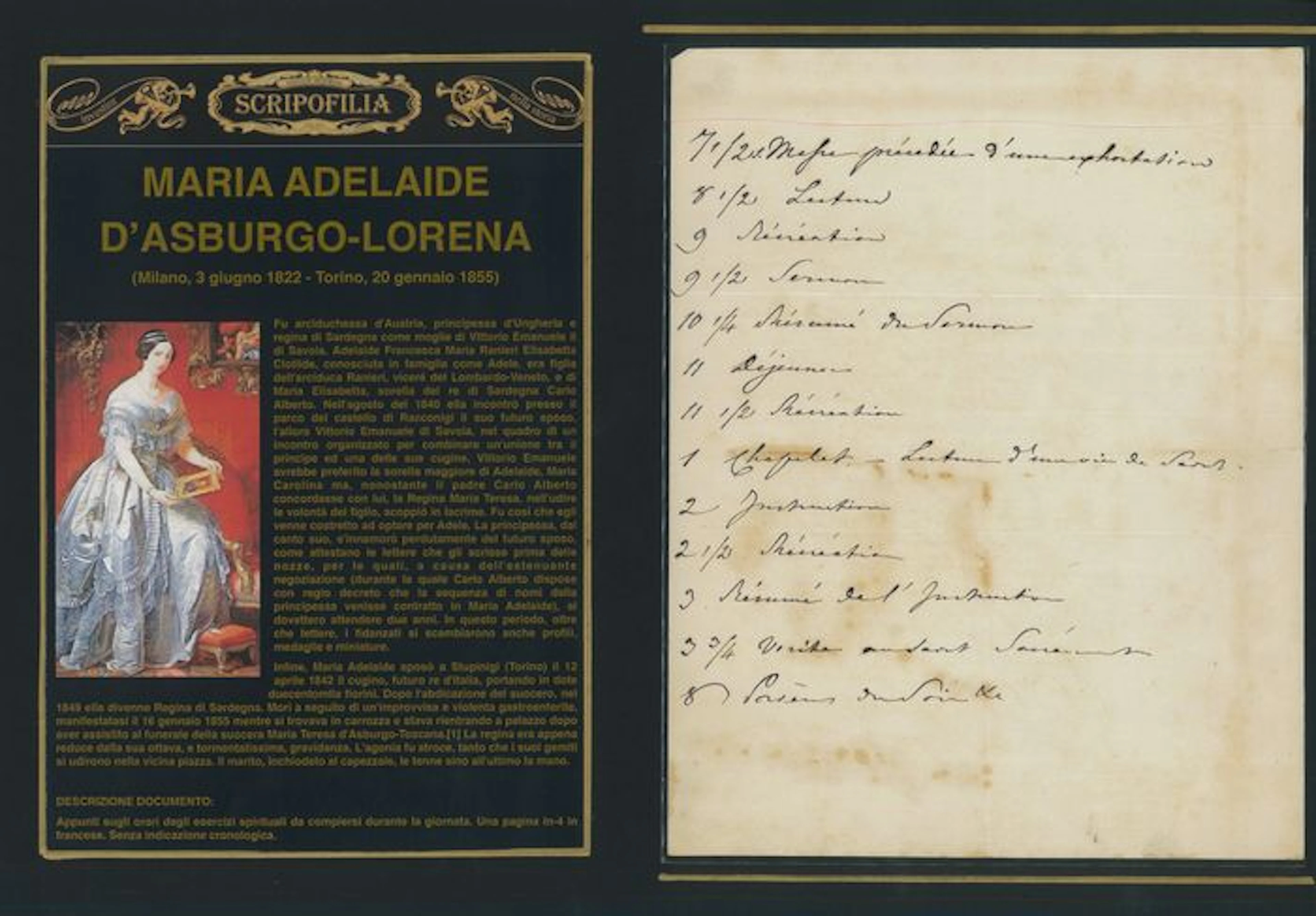 Maria Adelaide d’Asburgo - Lorena (1822-1855) - Manoscritto originale