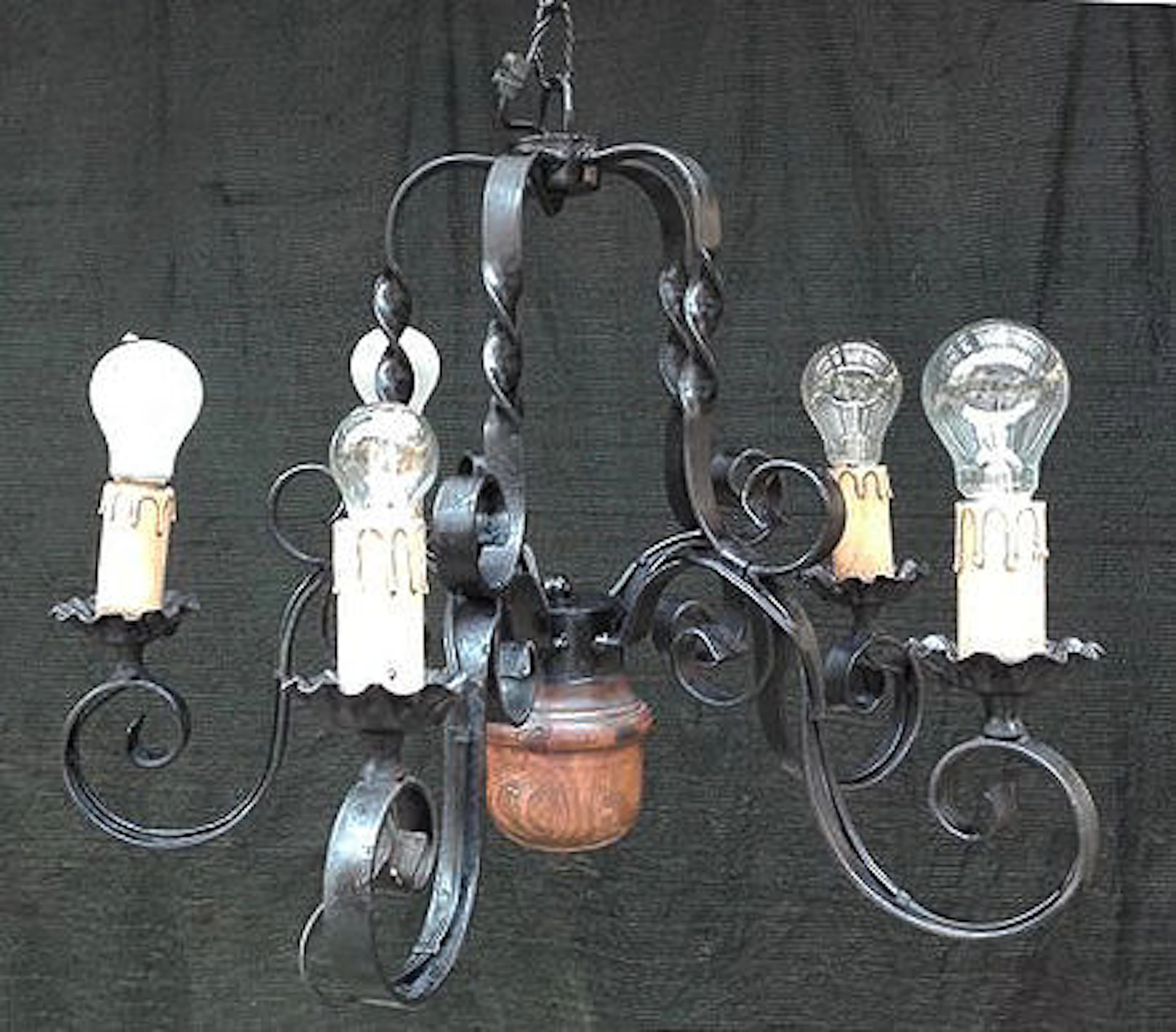 Wrought iron chandelier with five lights - Italy - 1950