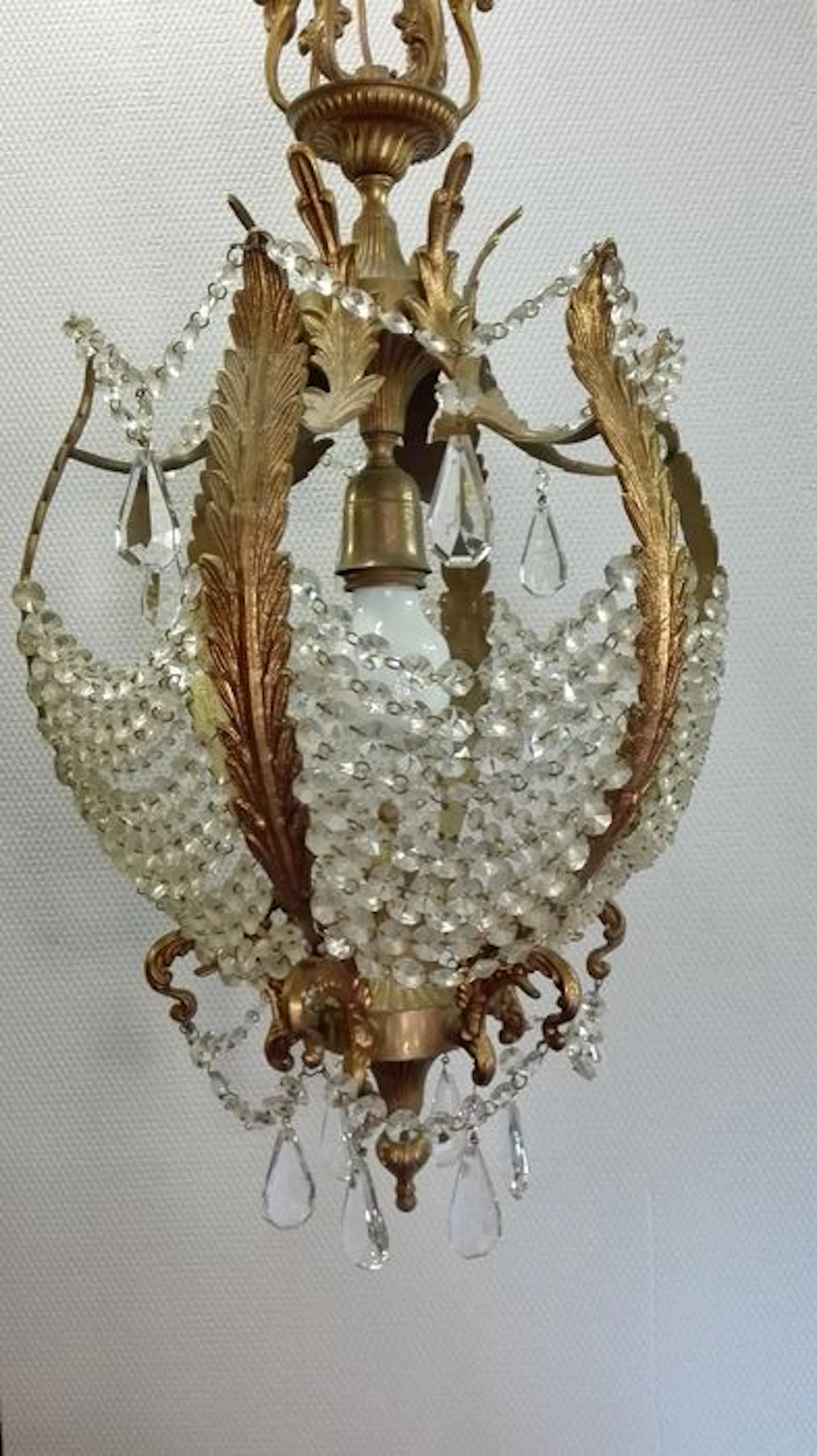 Lampadario bronzo e cristalli - Italia - anni 50s