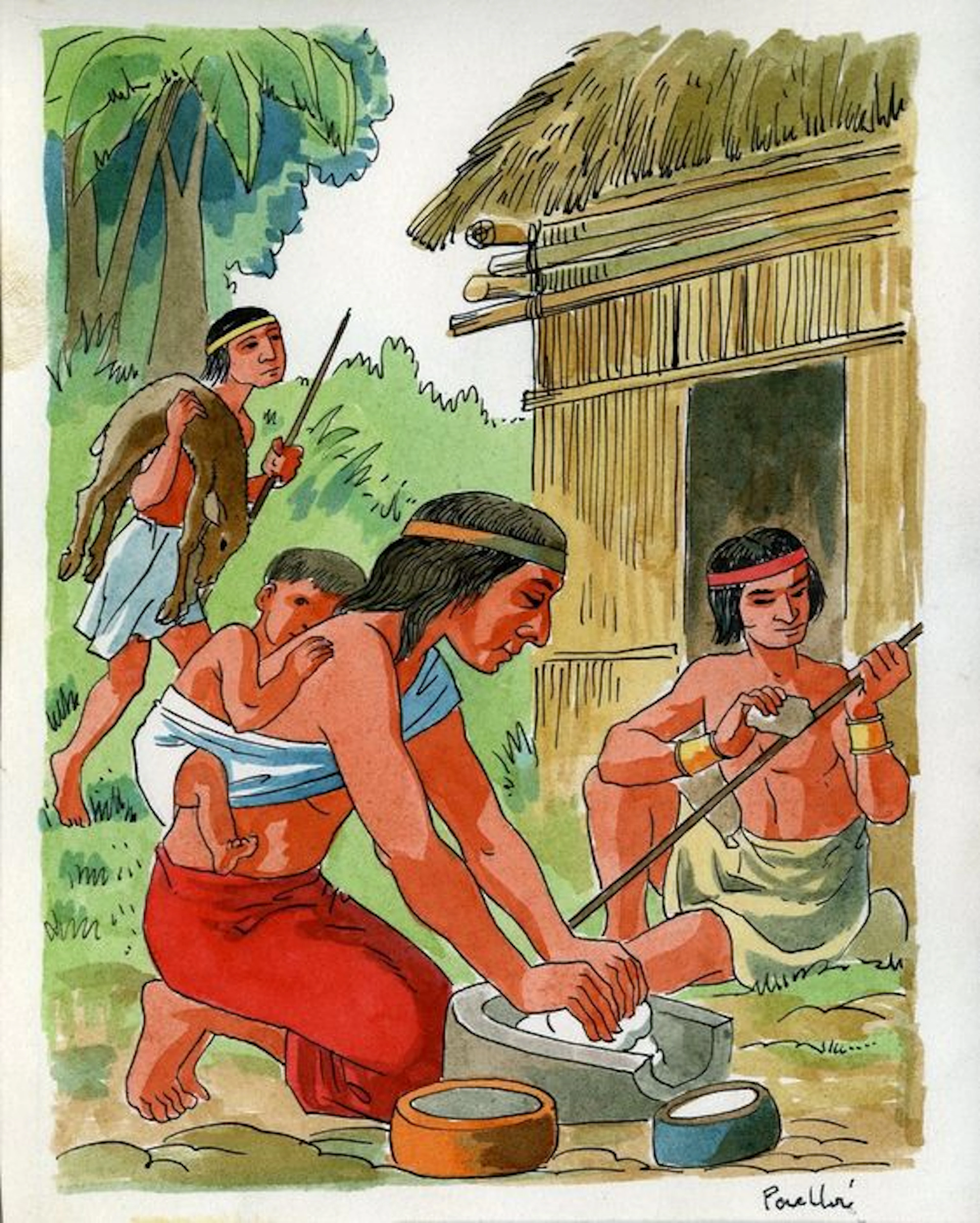 Perellón, Celedonio - Diseño original - 4 ilustraciones - Libro ilustrado sobre el descubrimiento - (1950)