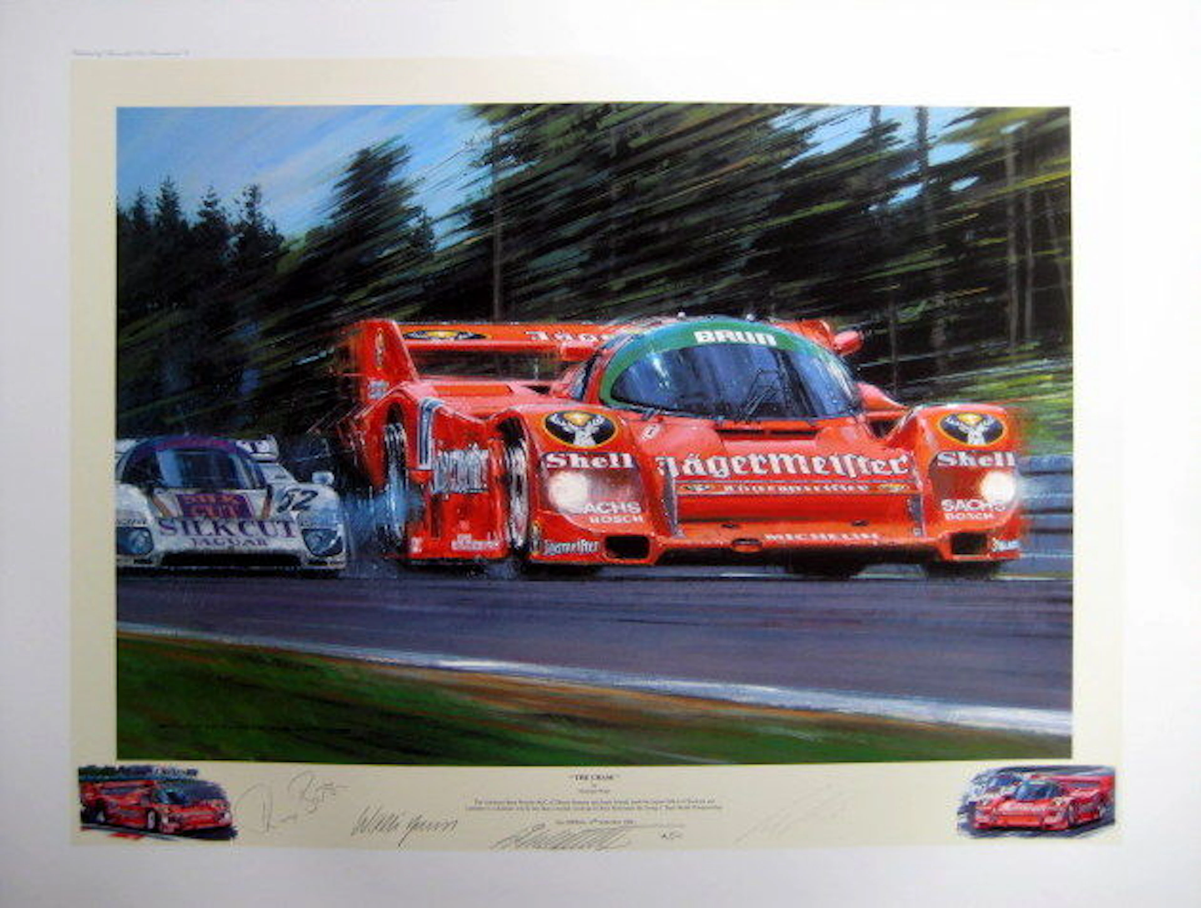 Art Lithograph - " The Chase " - Porsche 962C Spa 1000km. 15th September 1986 : Artist Nicholas Watts