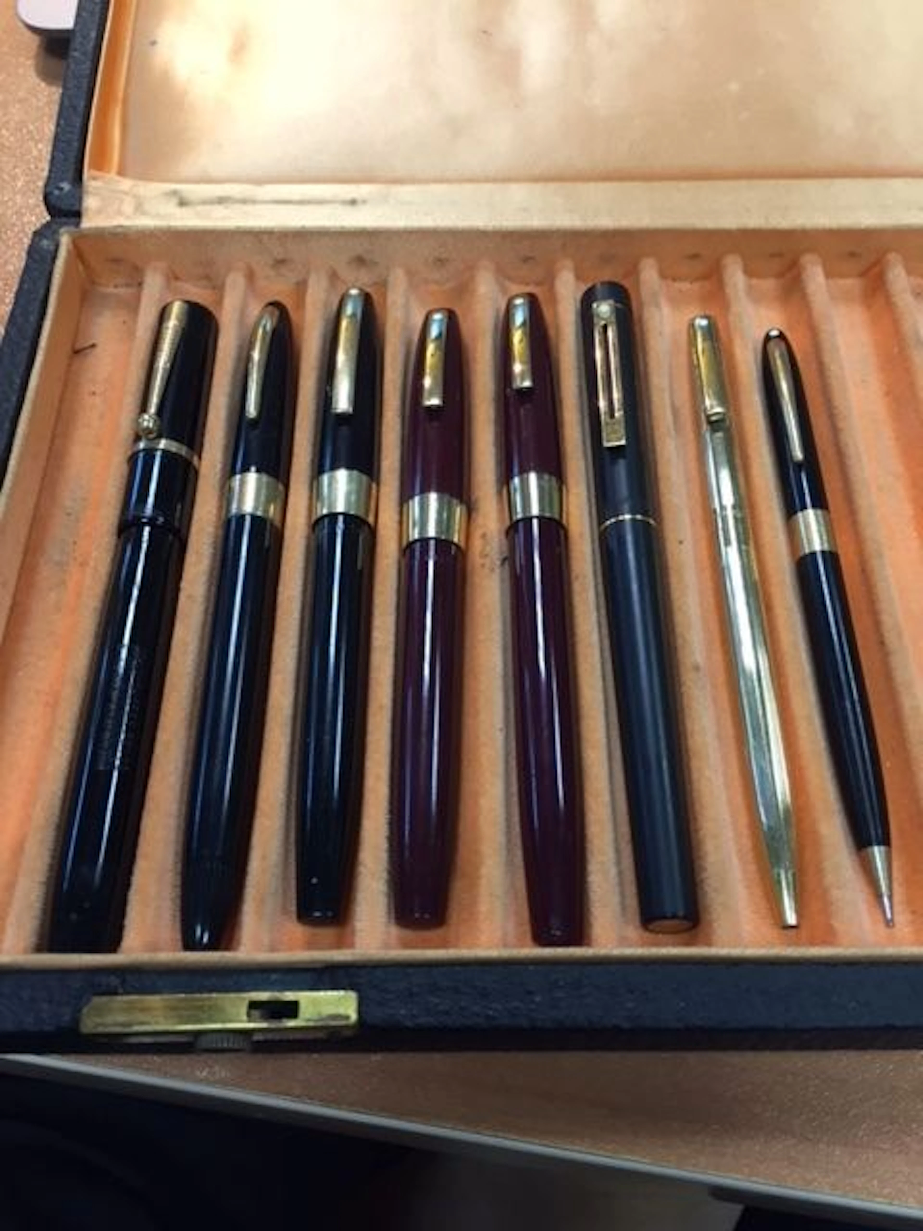 Sheaffer, penne stilografiche primi 900 con carica a stantuffo, anni 60/70/80, matita bachelite, penna biro