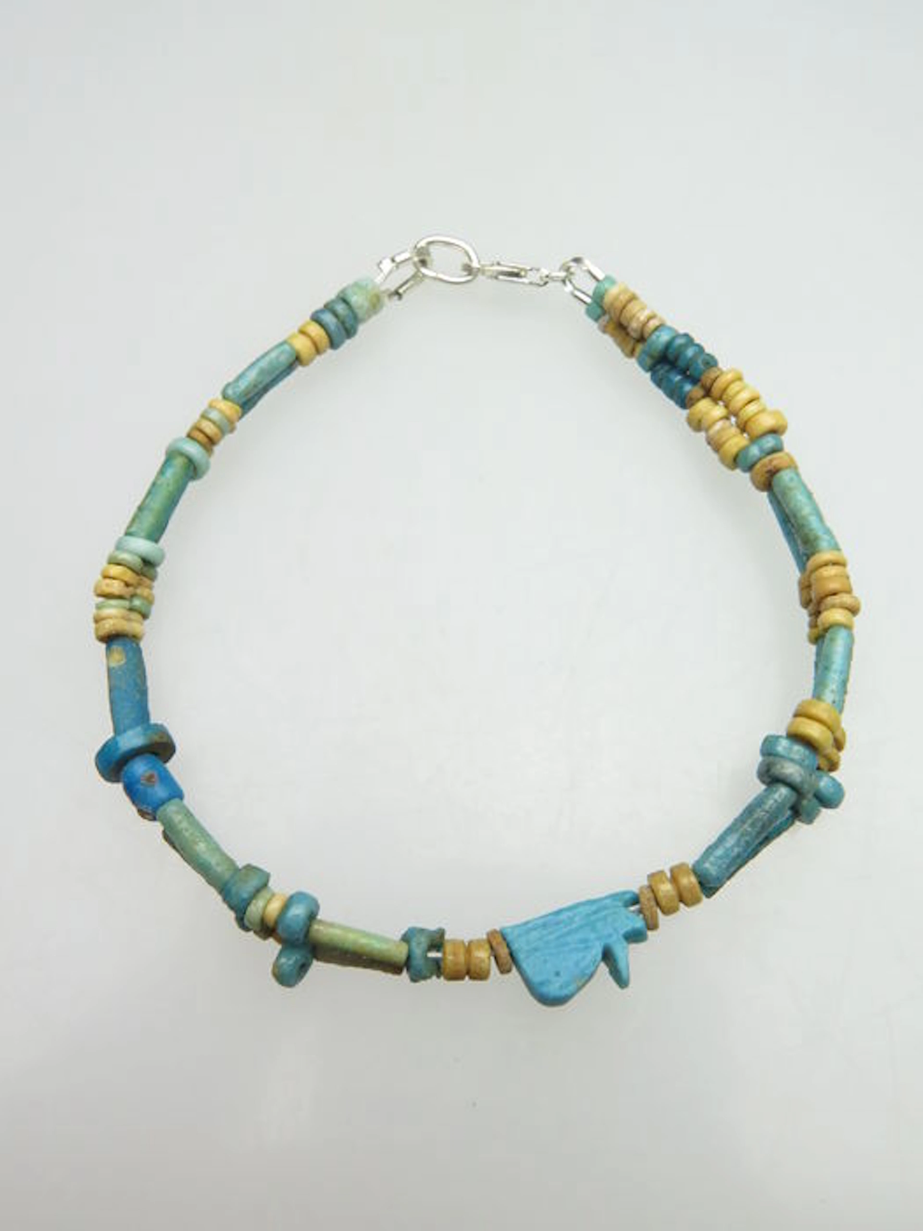 Egyptian bracelet with faience beads and Horus amulet - 19 cm