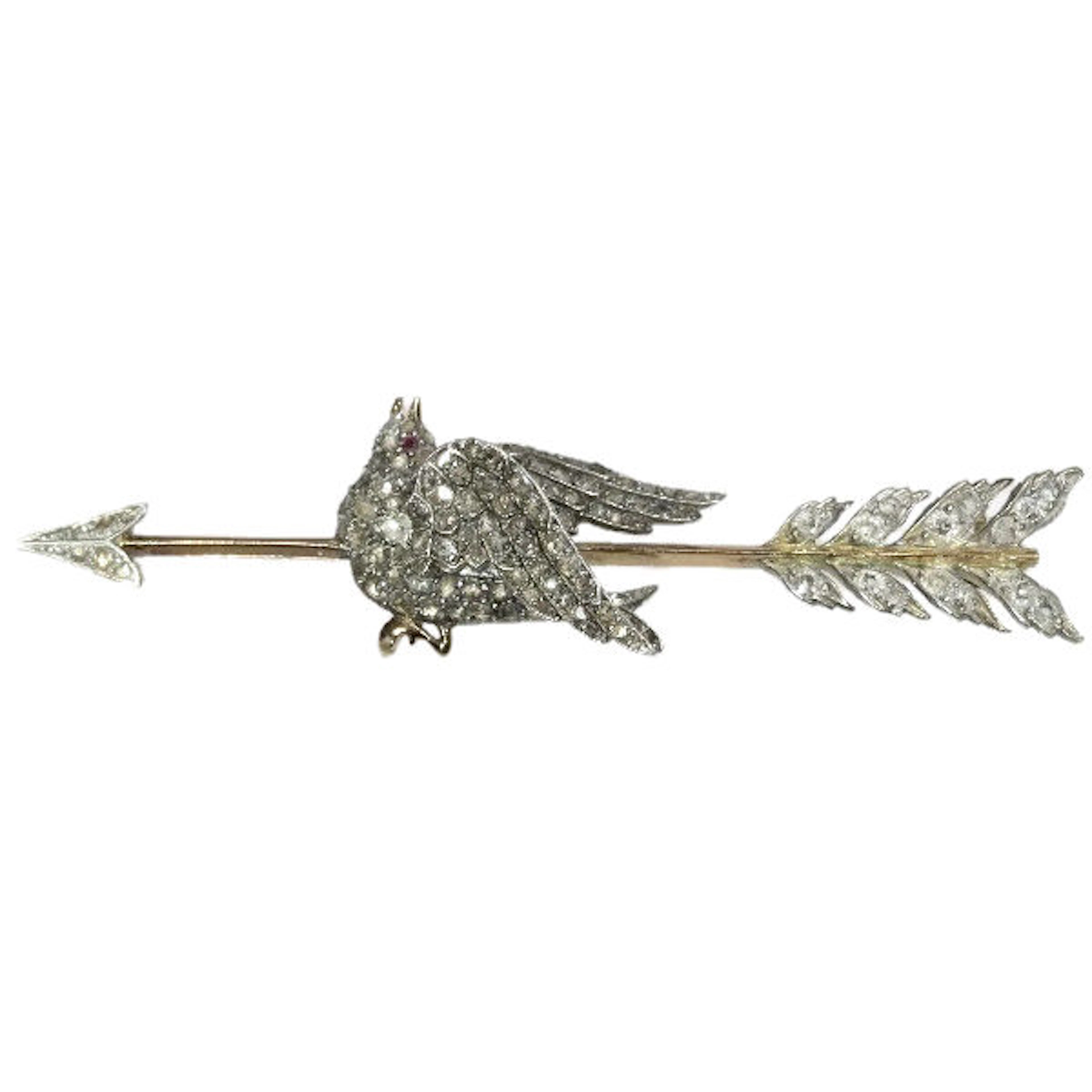 Beautiful gold Victorian brooch with a lot of old mine cut brilliants - anno 1850