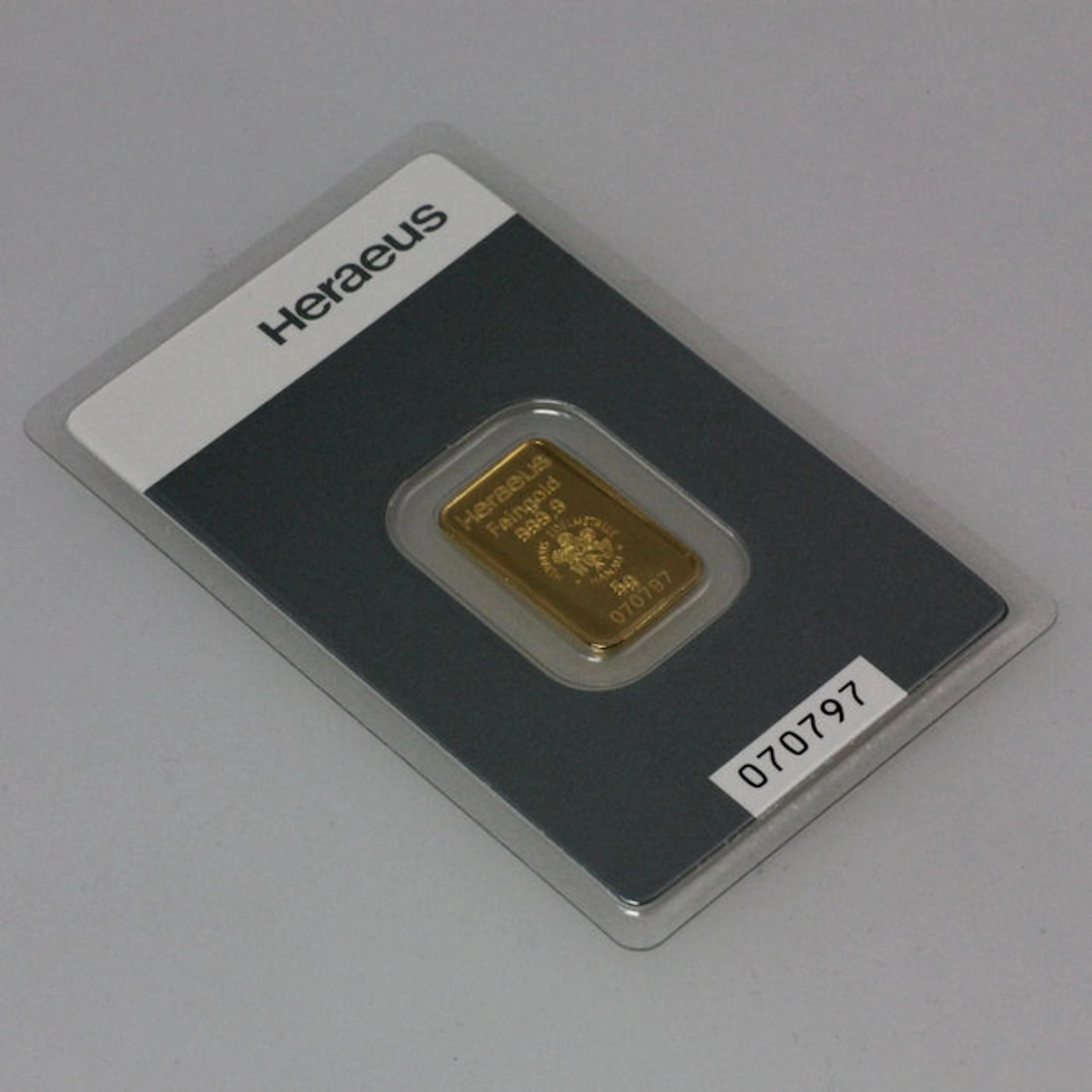 Heraeus gold bullion, 5 gram - 999 fine gold - safely packed in blister