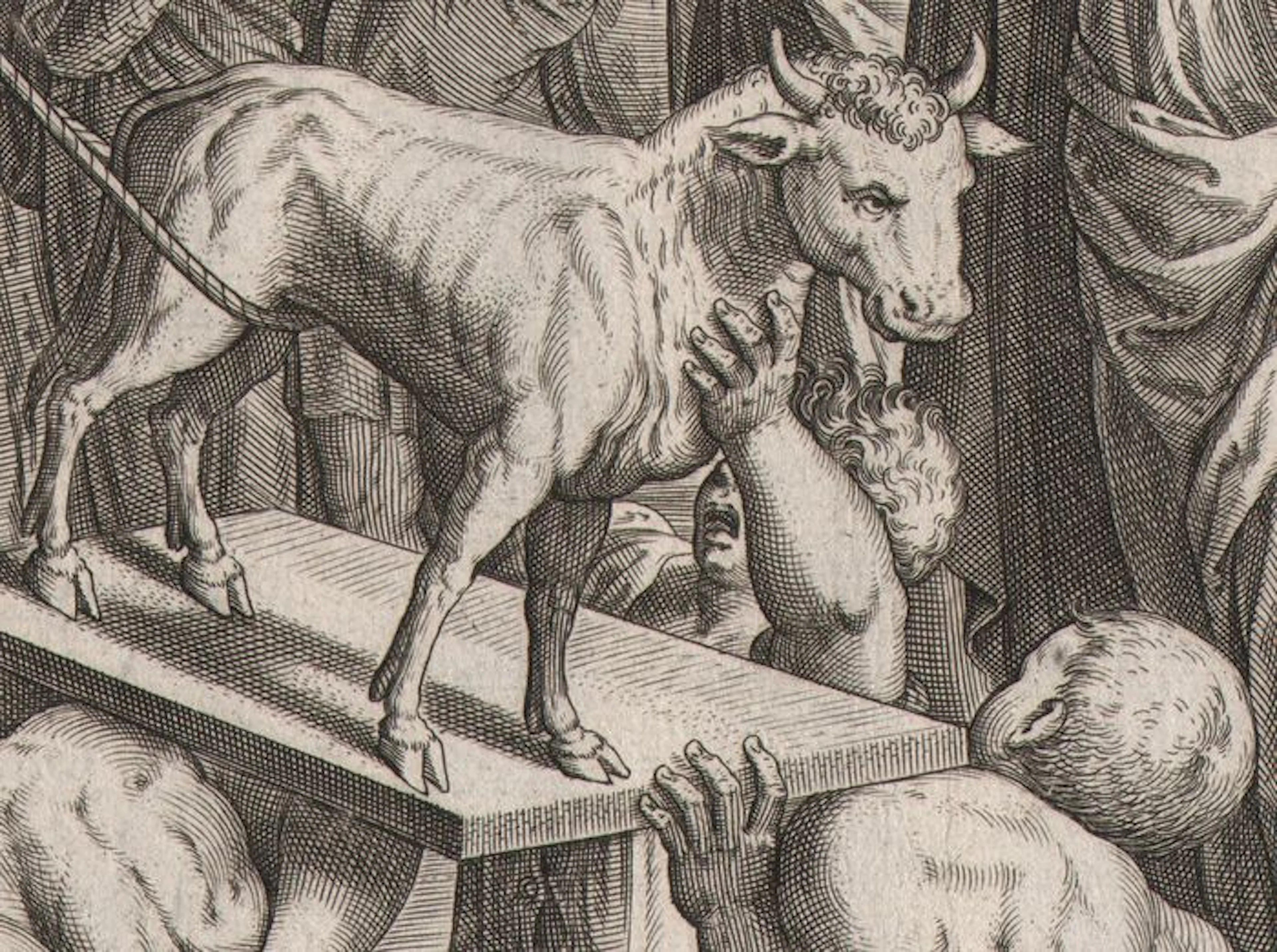 Two prints by Jan Collaert (1525- 1580) after Ambrosius Francken (1544-1618) Jeroboam and the golden calf; King Saul is dropping his sword - 1579.