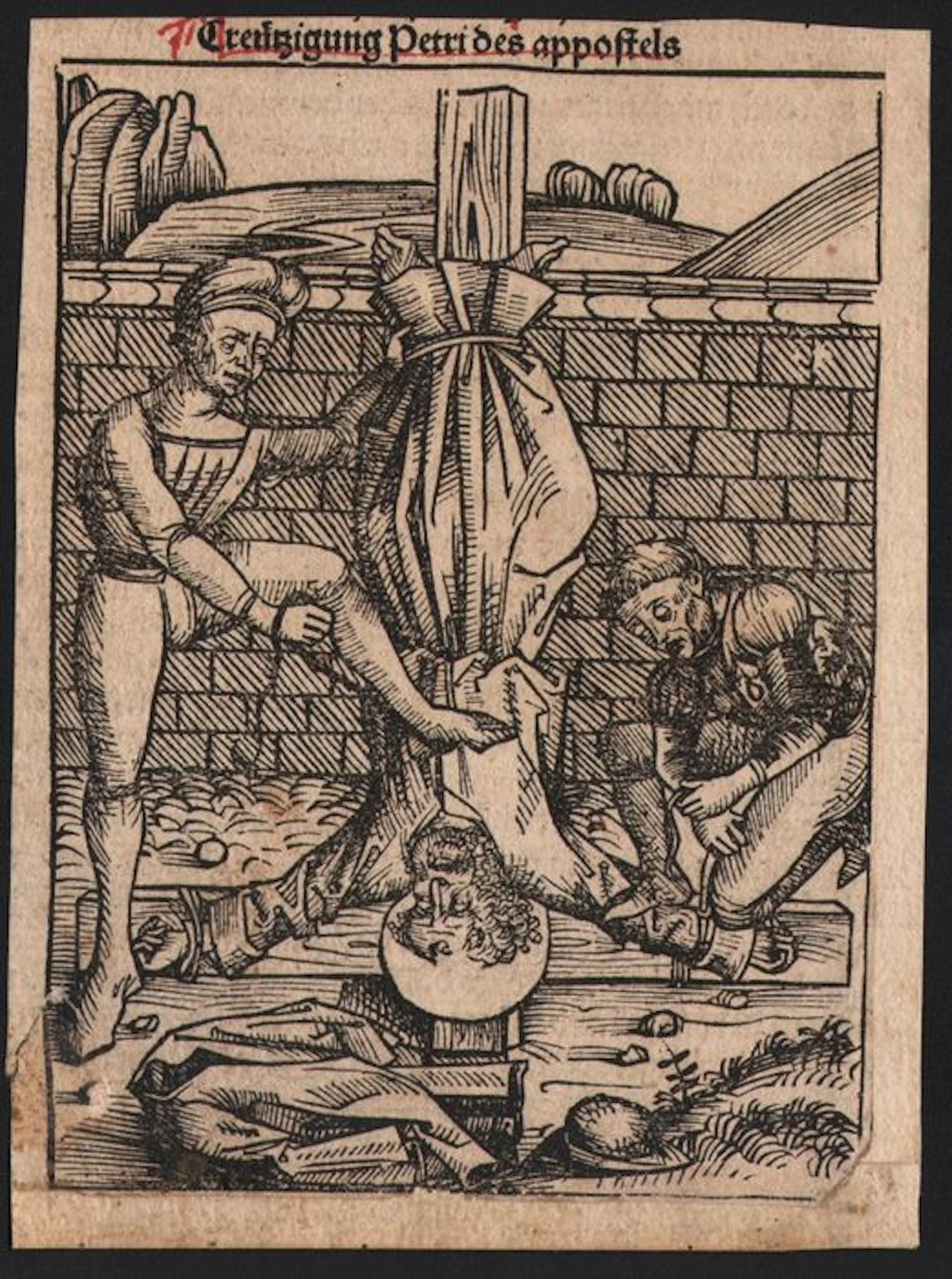 Michael Wohlgemut ( 1434 - 1519 ) - Kruisiging van de apostel Petrus - Hartmann Schedel's Weltkronik - 1493