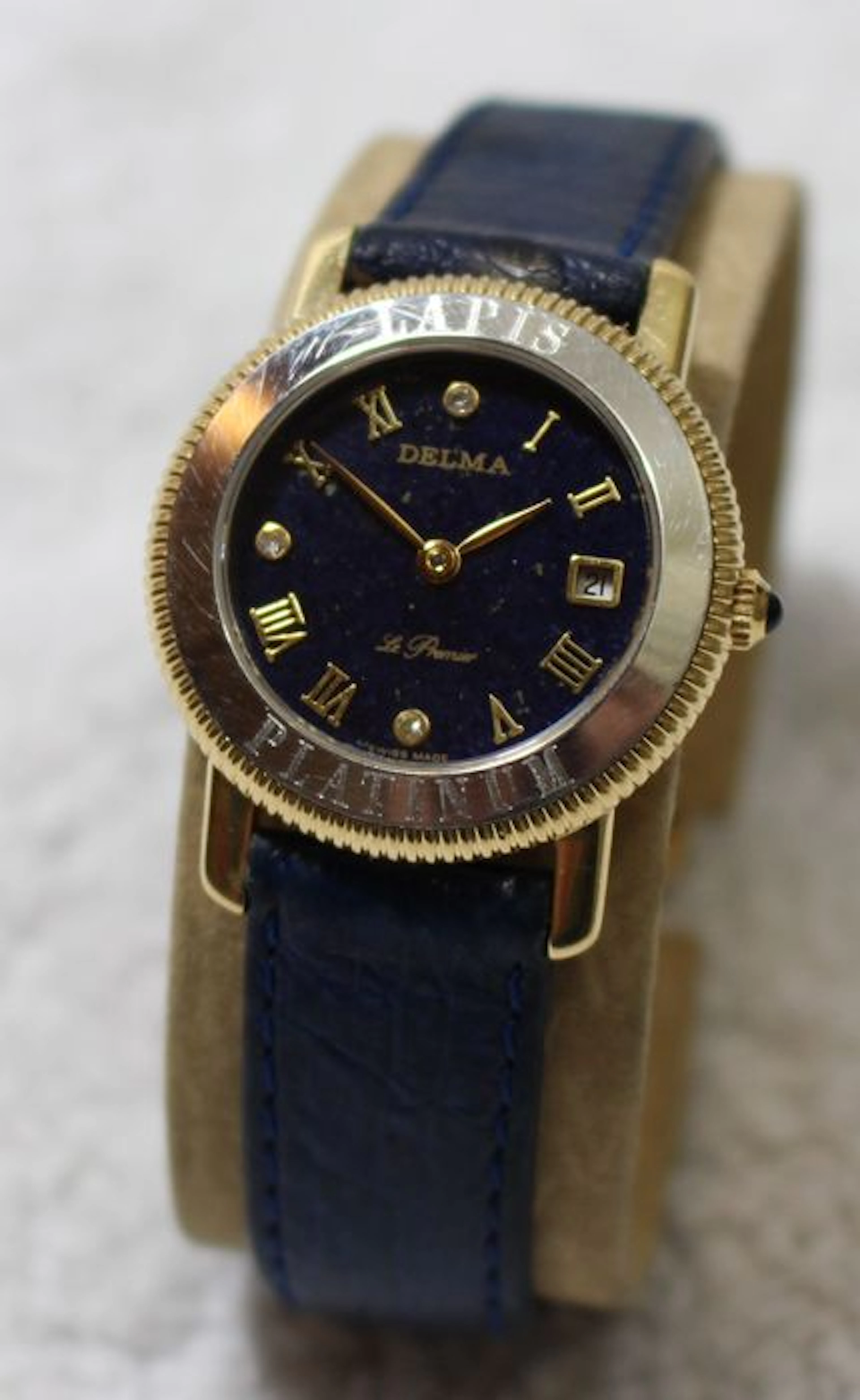 Delma swiss le premier 18k gold and platinum - ladies watch - lapis lazuli dial - 1990's