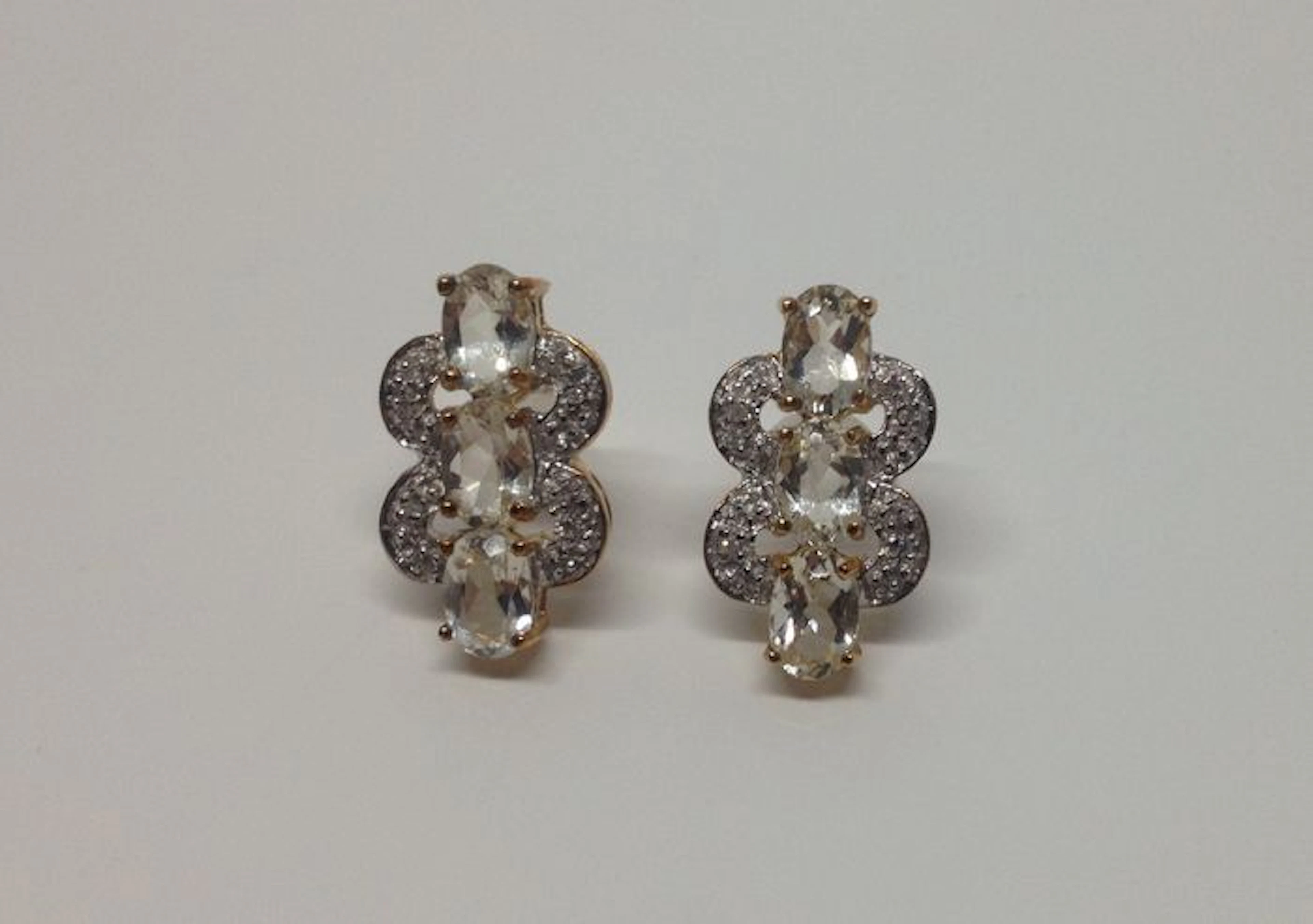 Silver Schiller Sunstones and Diamonds gold earrings total carat weight approx. 3.0 ct