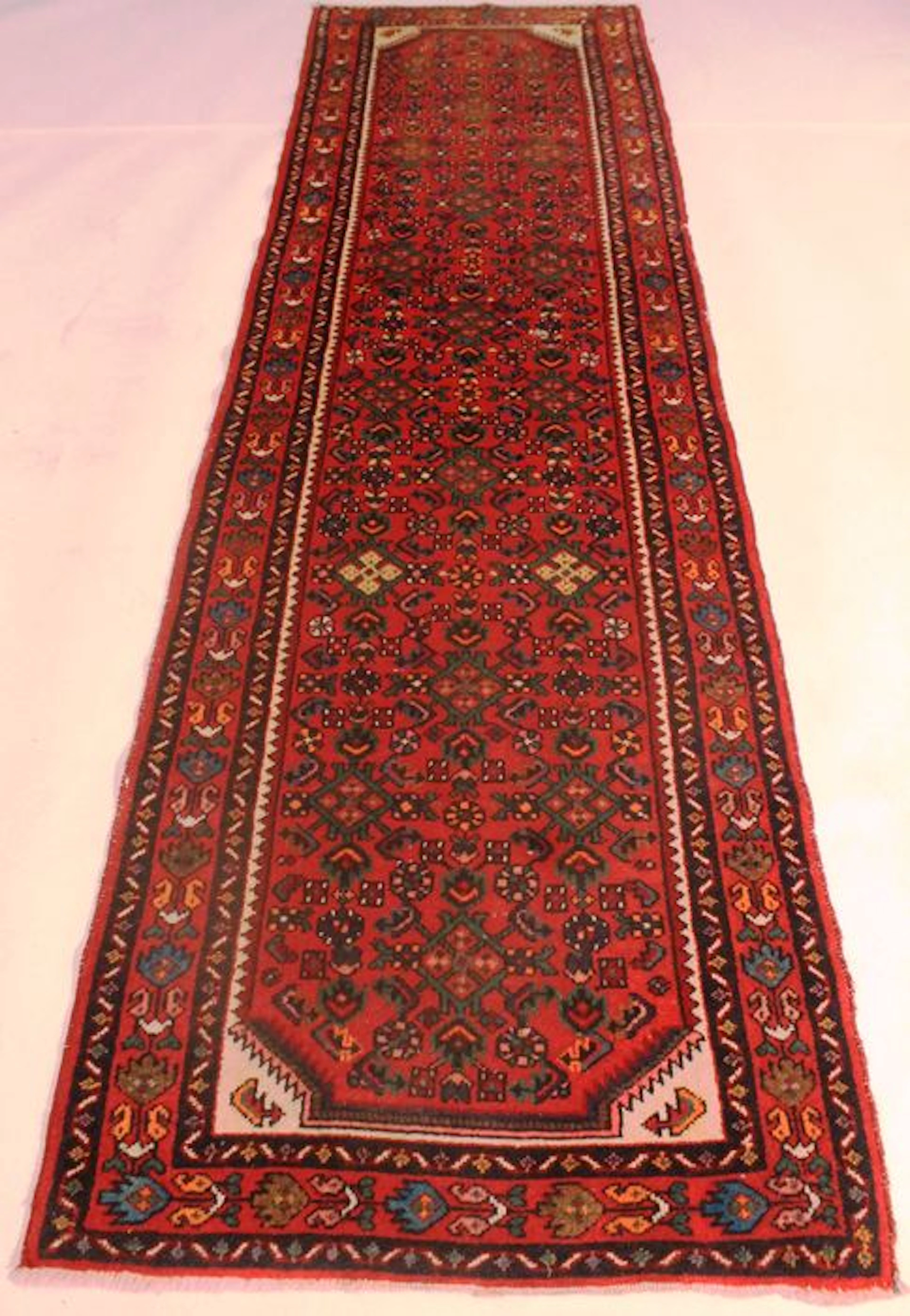 Schöner Handgeknüpfter Perser Teppich Hamadan Läufer um 1980 Made in Iran 280X80 cm
