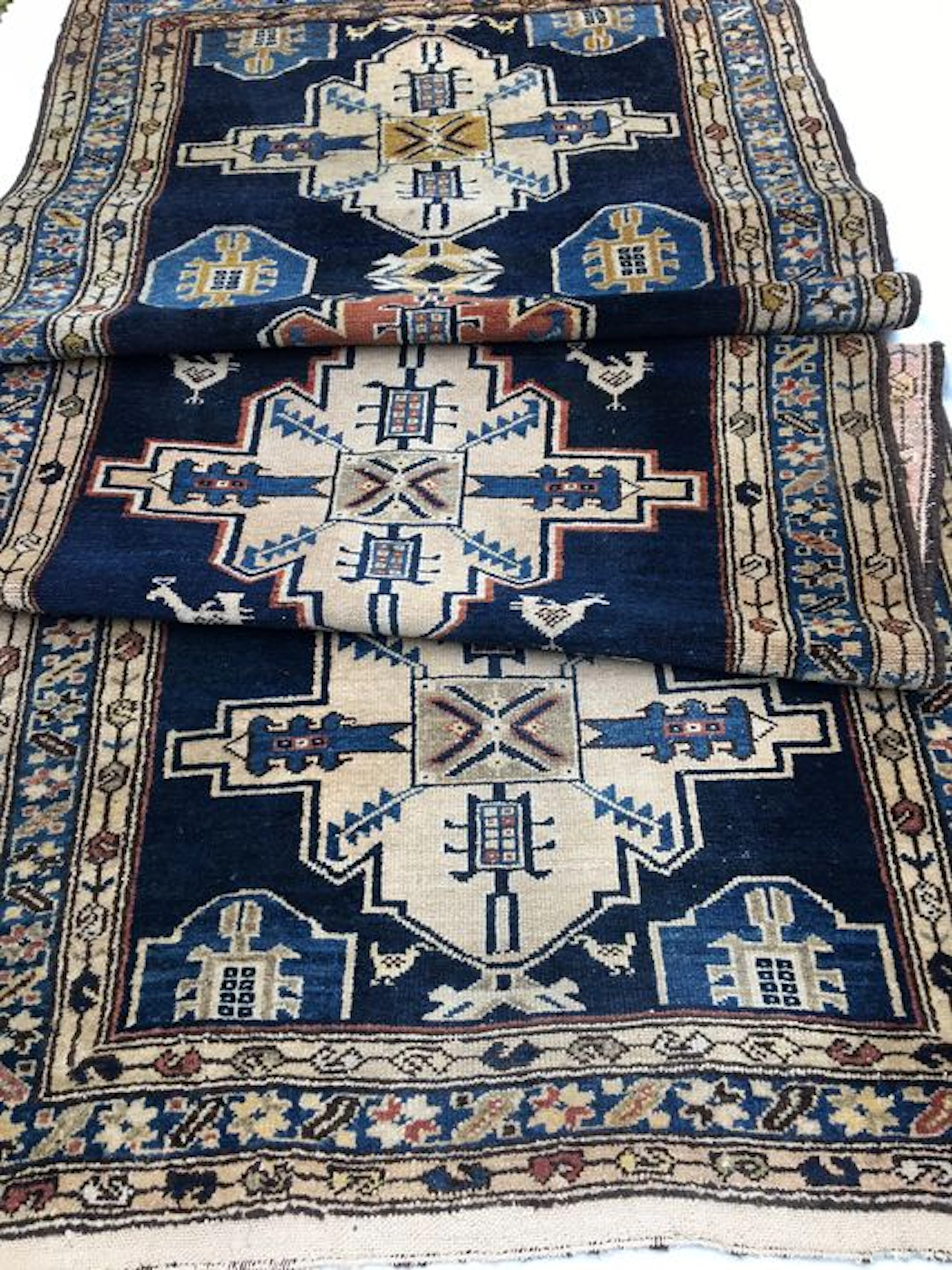 Halb Antik Hamadan Orientteppich mit "Gockel" Mustern - Mittel´des 20 Jh. - 113 x 320cm - Ab 1€