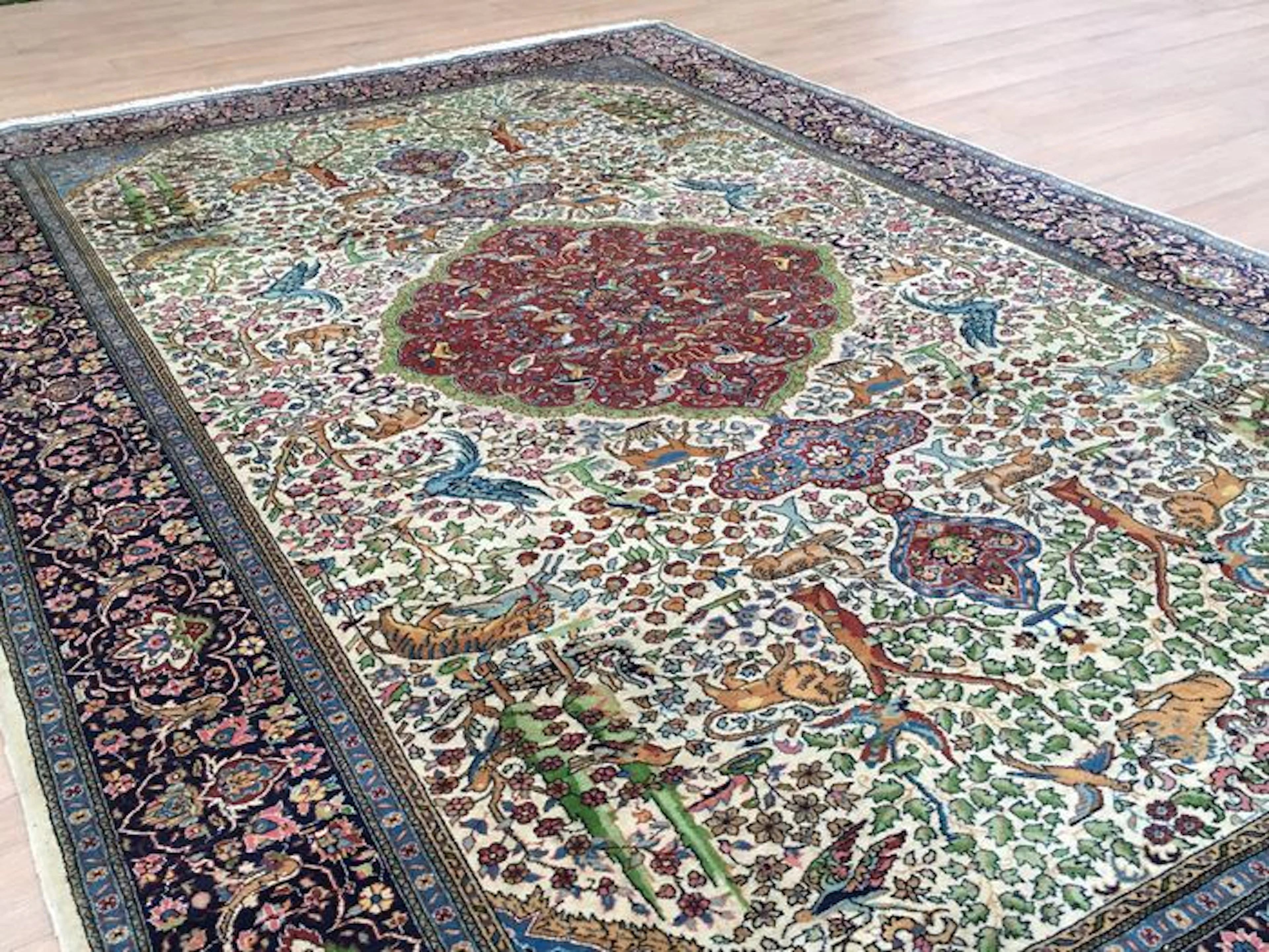 Handgeknüpfter Orientteppich mit "PARADIES-TIER" Motiv - ca. 282 x 184 cm - ca. 1980