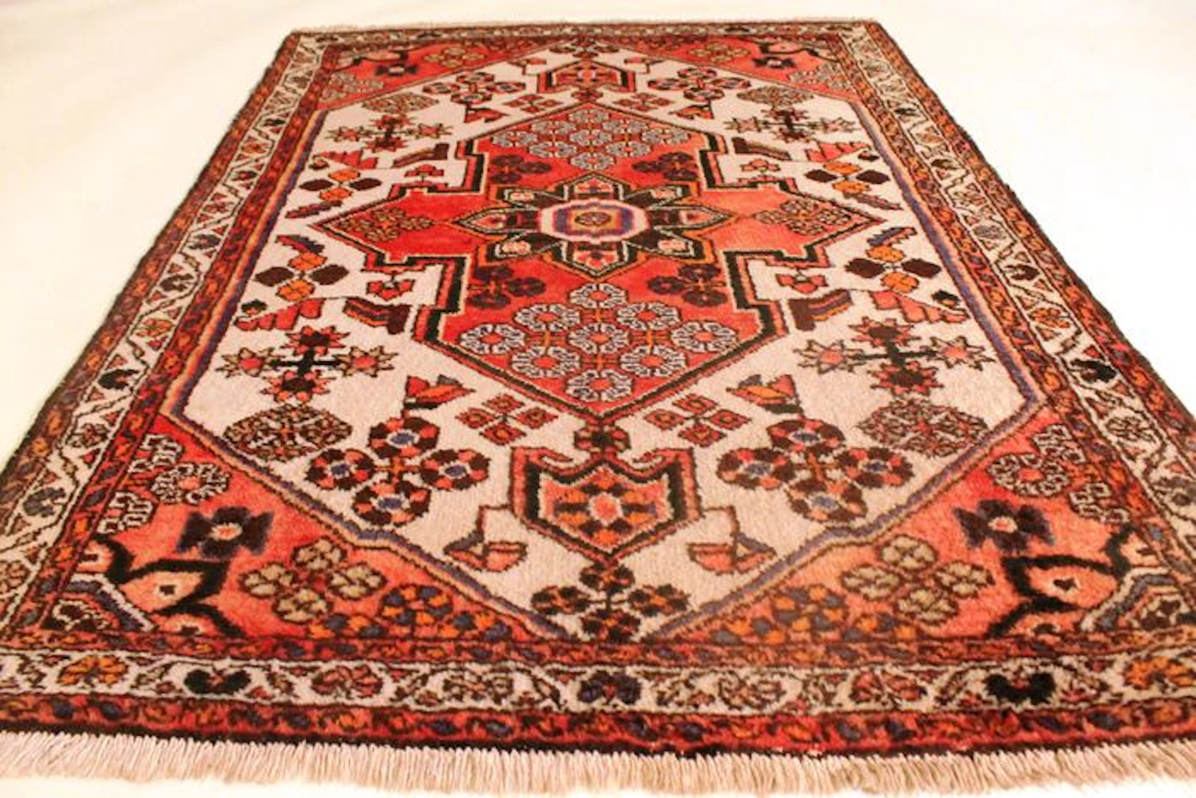 Perser Teppich Hamadan 110X150cm Made in Iran um 1980 Beste Hochlandwolle
