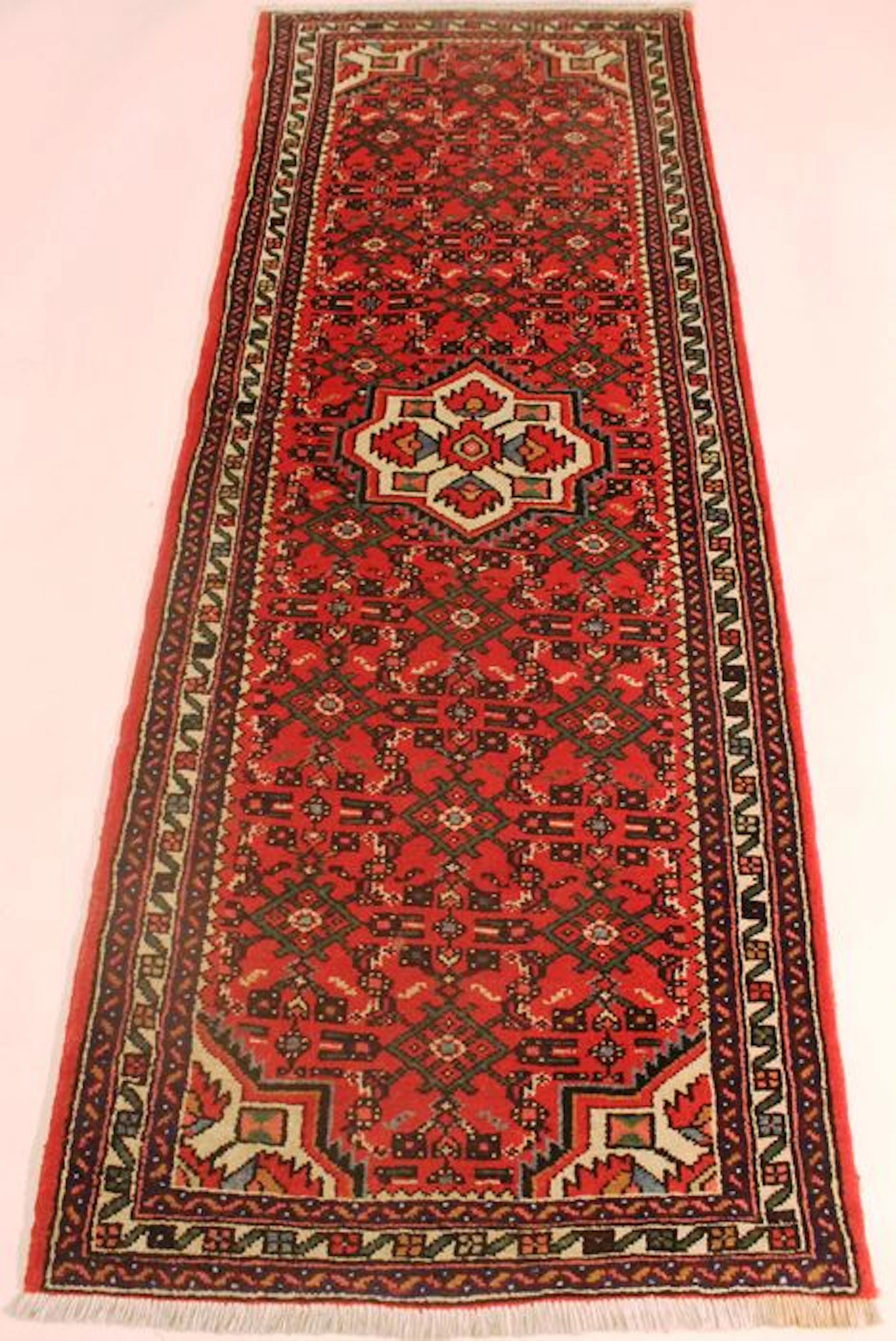 Schöner Handgeknüpfter Perser Teppich Hamadan Läufer um 1980 Made in Iran 75X200 cm