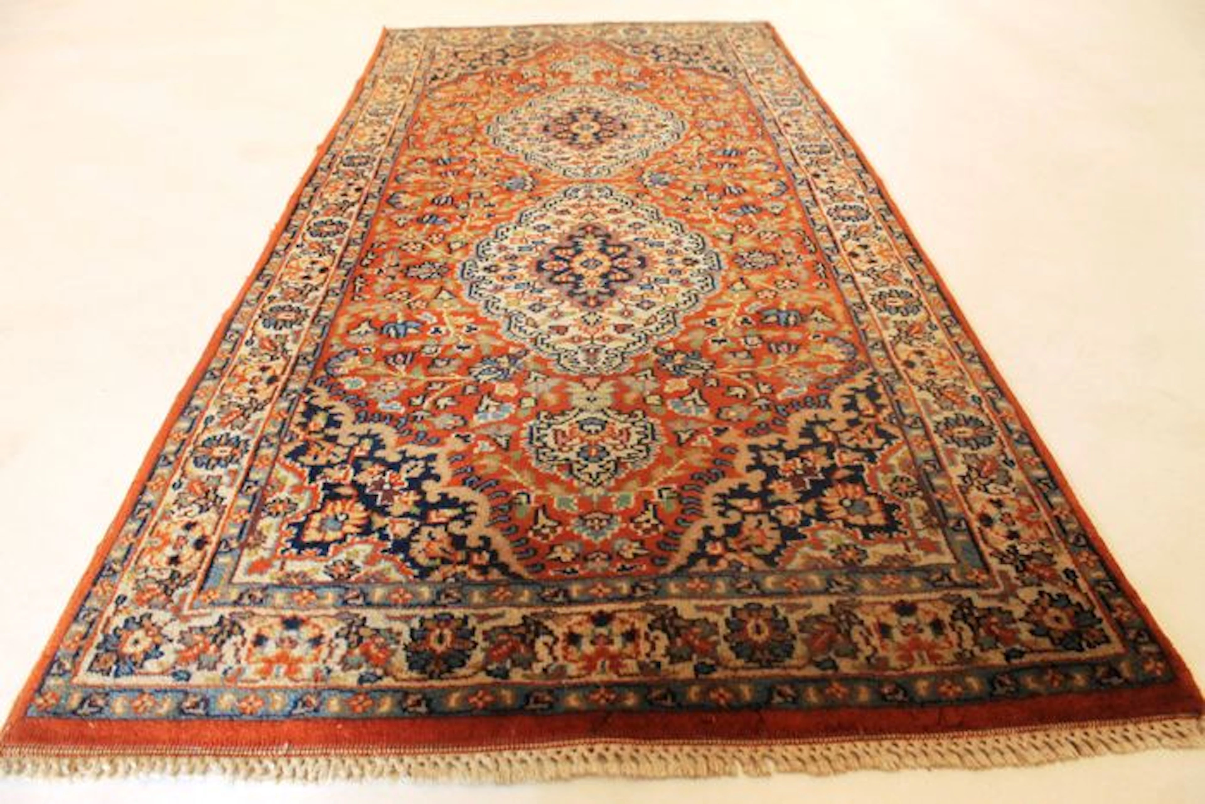 Orientteppich Indo Ghom 75X160cm Made in Indien Ende des Letzten Jahrhundert