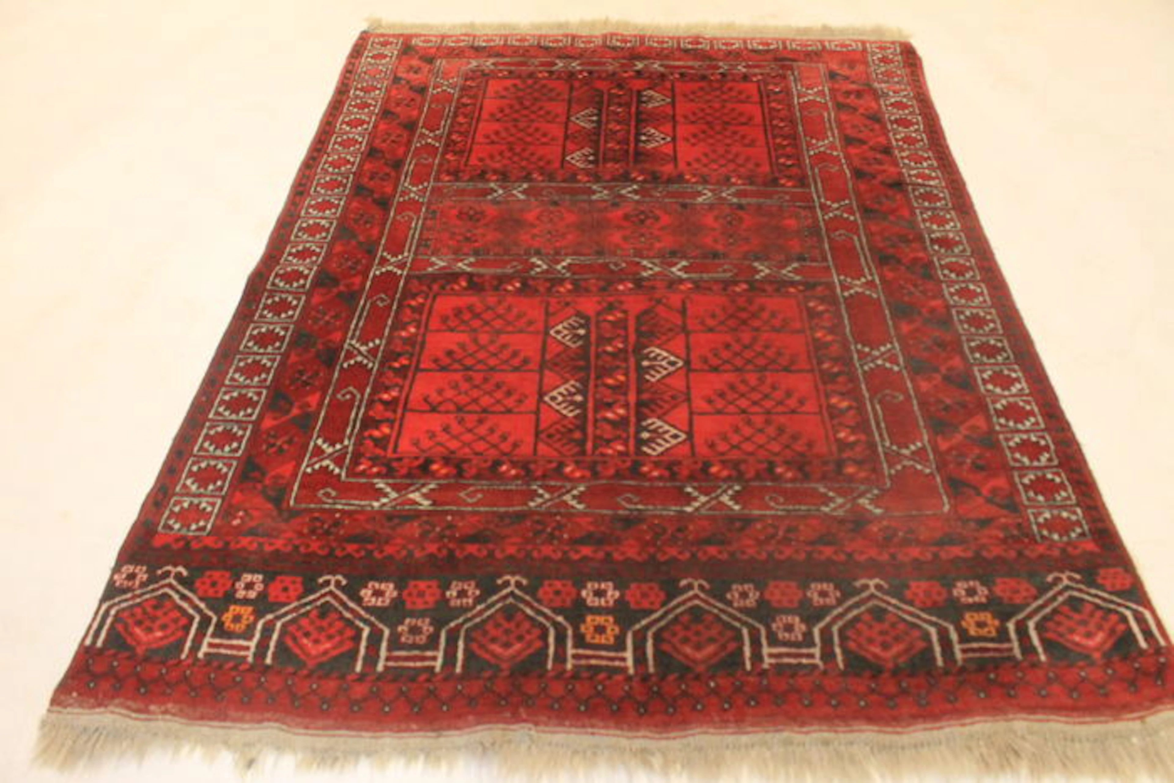Alter Handgeknüpfter Orientteppich Afghan Art Deco Hadjlue 155X200cm Made in Afghanistan