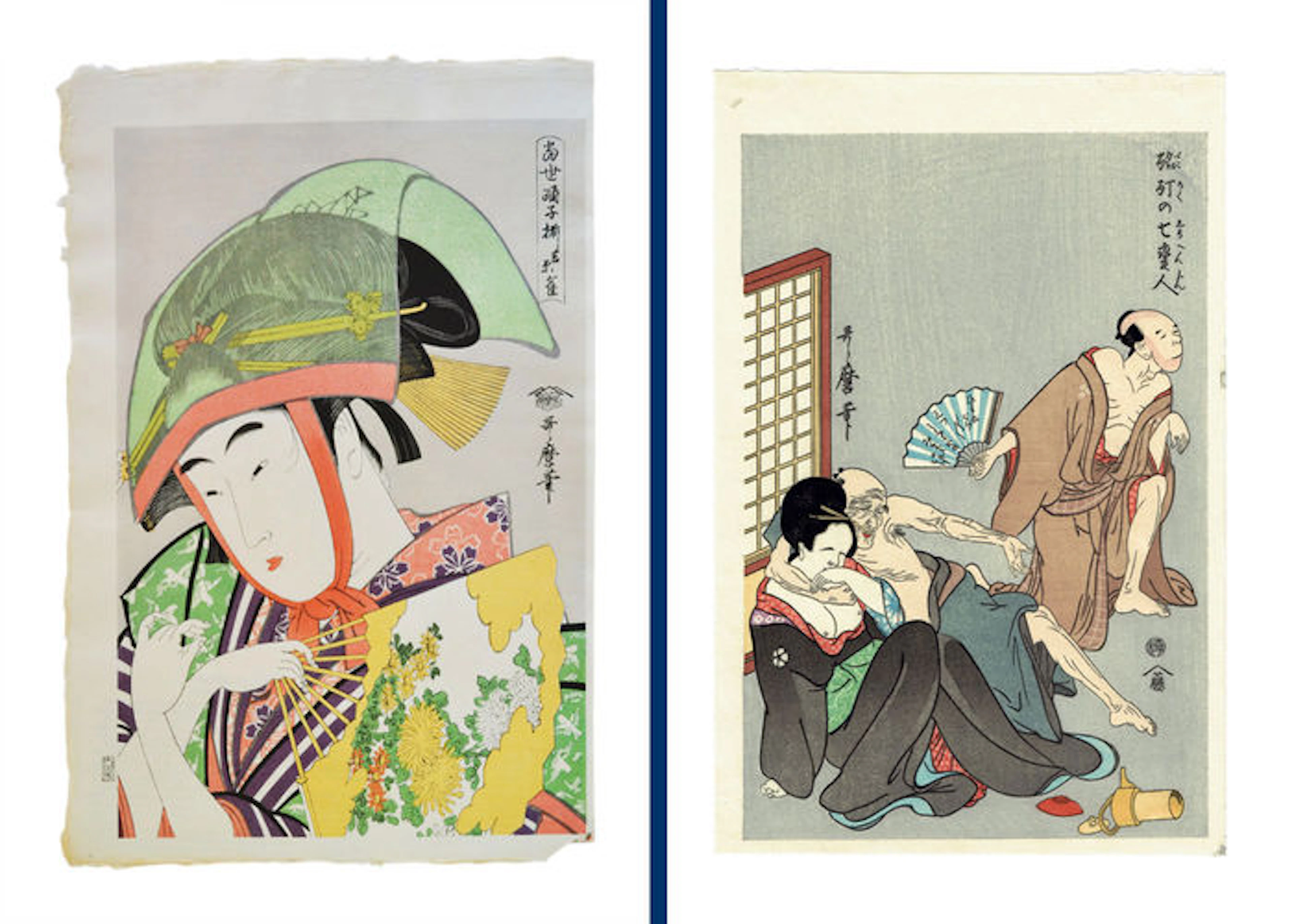 N.2 xilografie di Kitagawa Utamaro - Giappone - seconda metà del 20 ° secolo