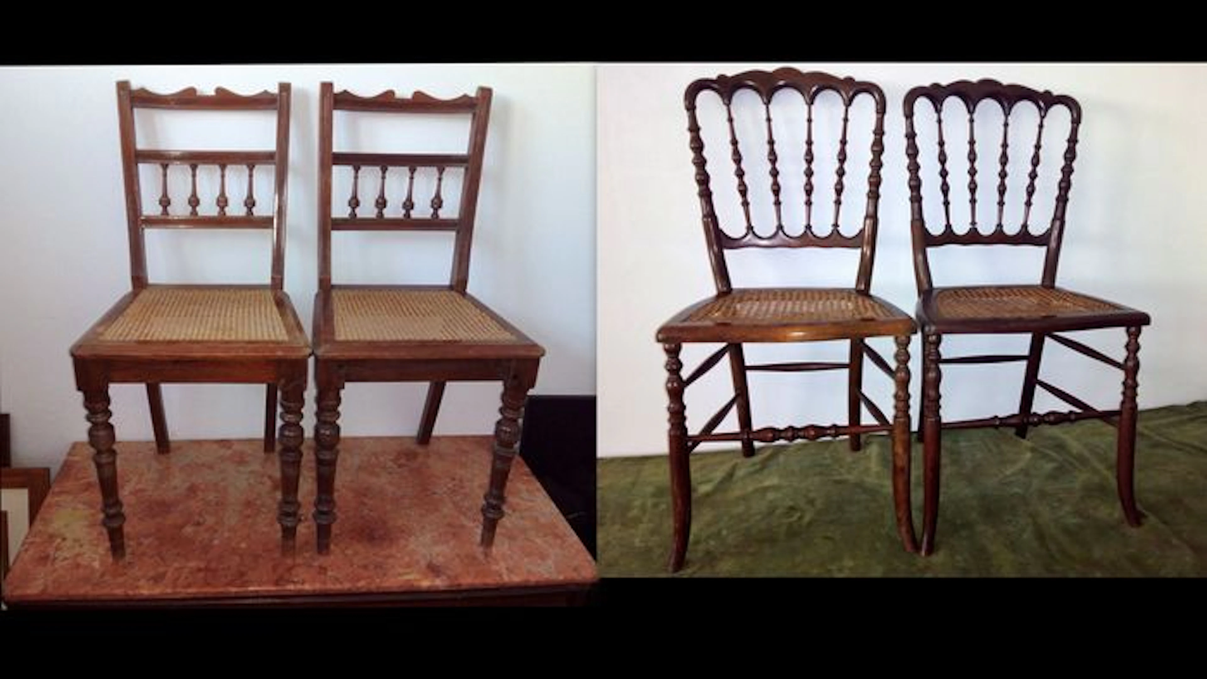 Four solid oak dining chairs with wicker seat - ca. 1930