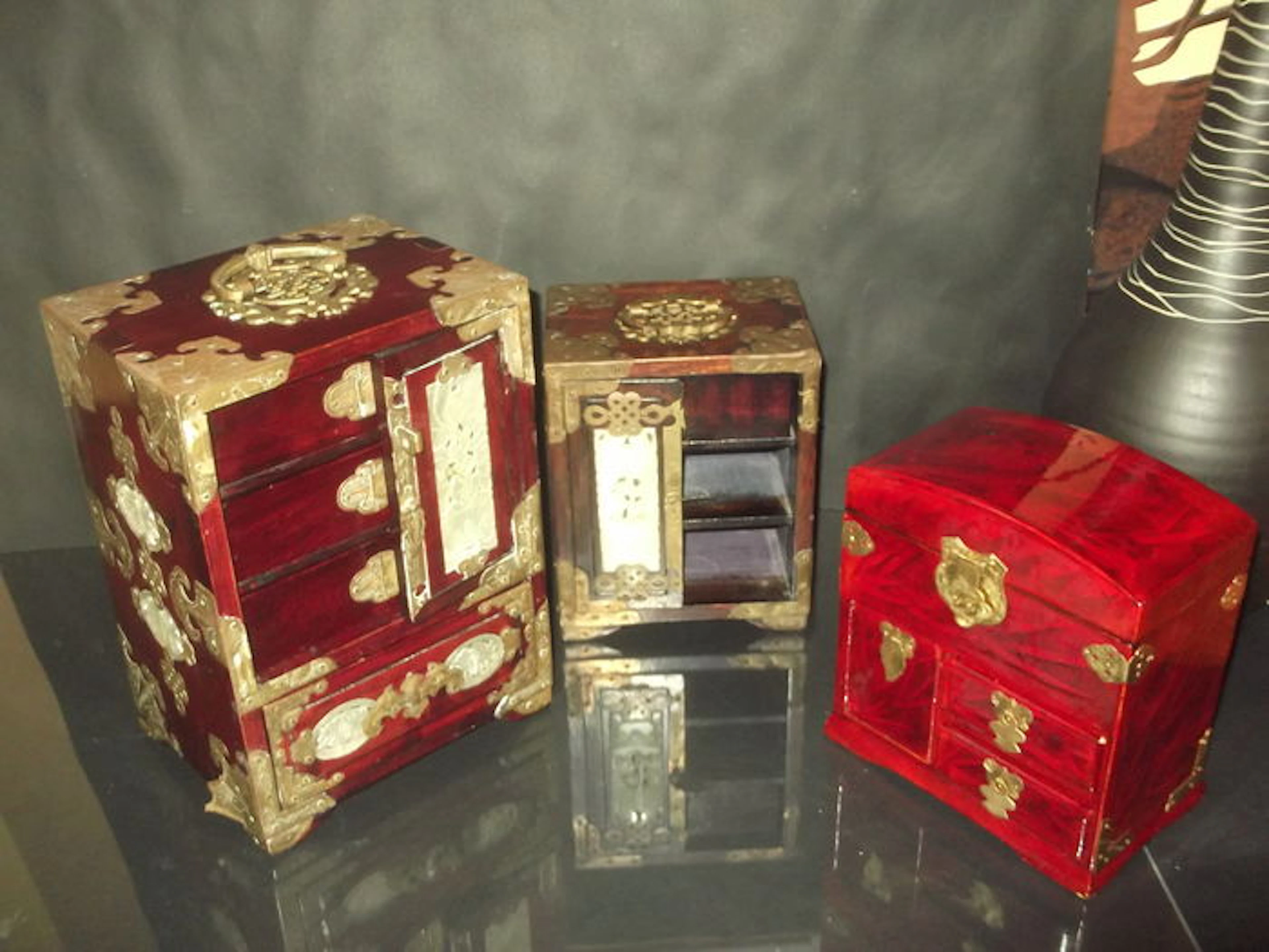 Chinese Wood Lacquer Jewelry Box + 2 jewerly boxes