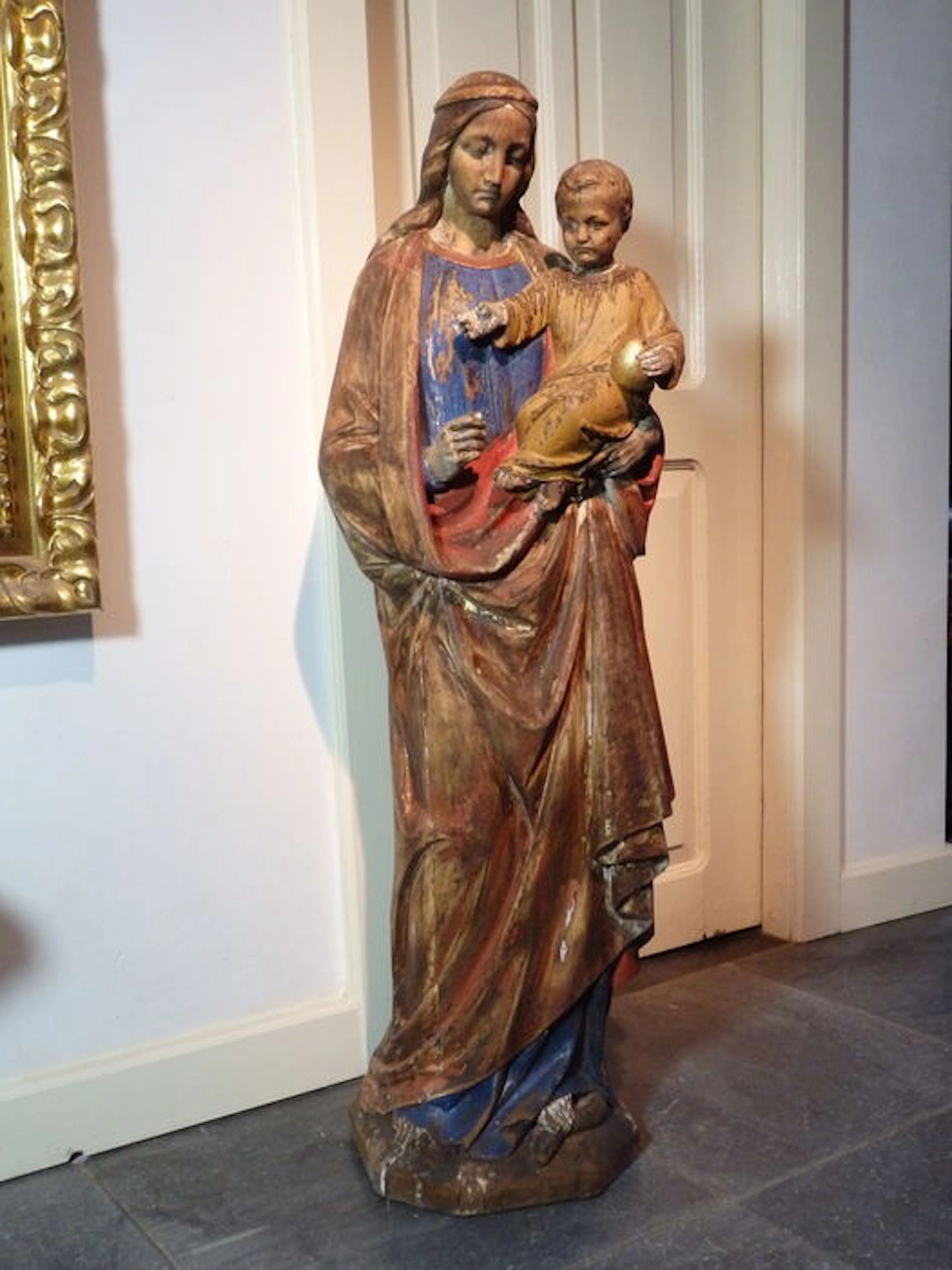 Wonderful large church statue, huge oak statue Mary with child - Germany 19th century