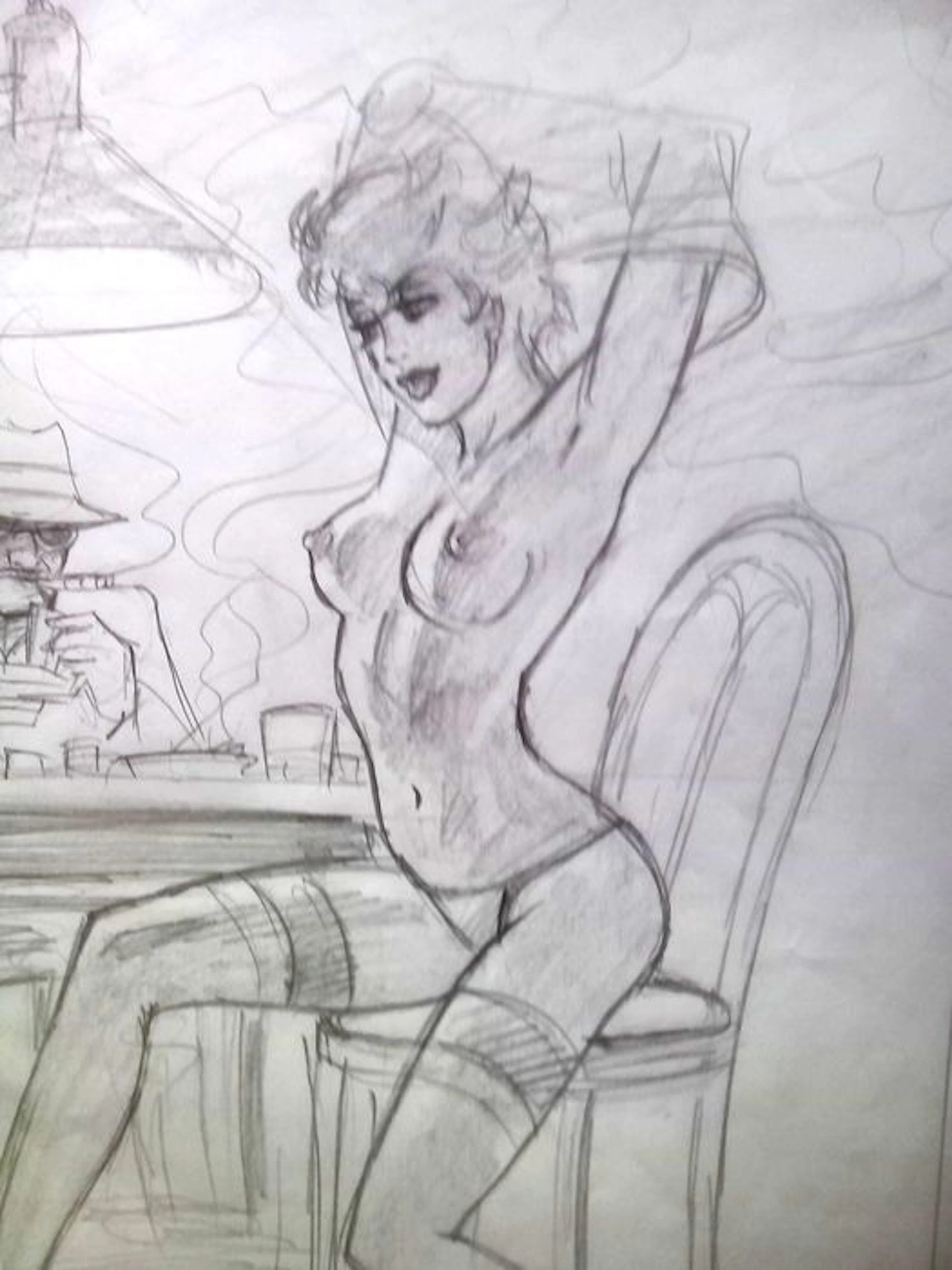 Hildebrandt, Greg - Original pencil drawing - Strip Poker Girl