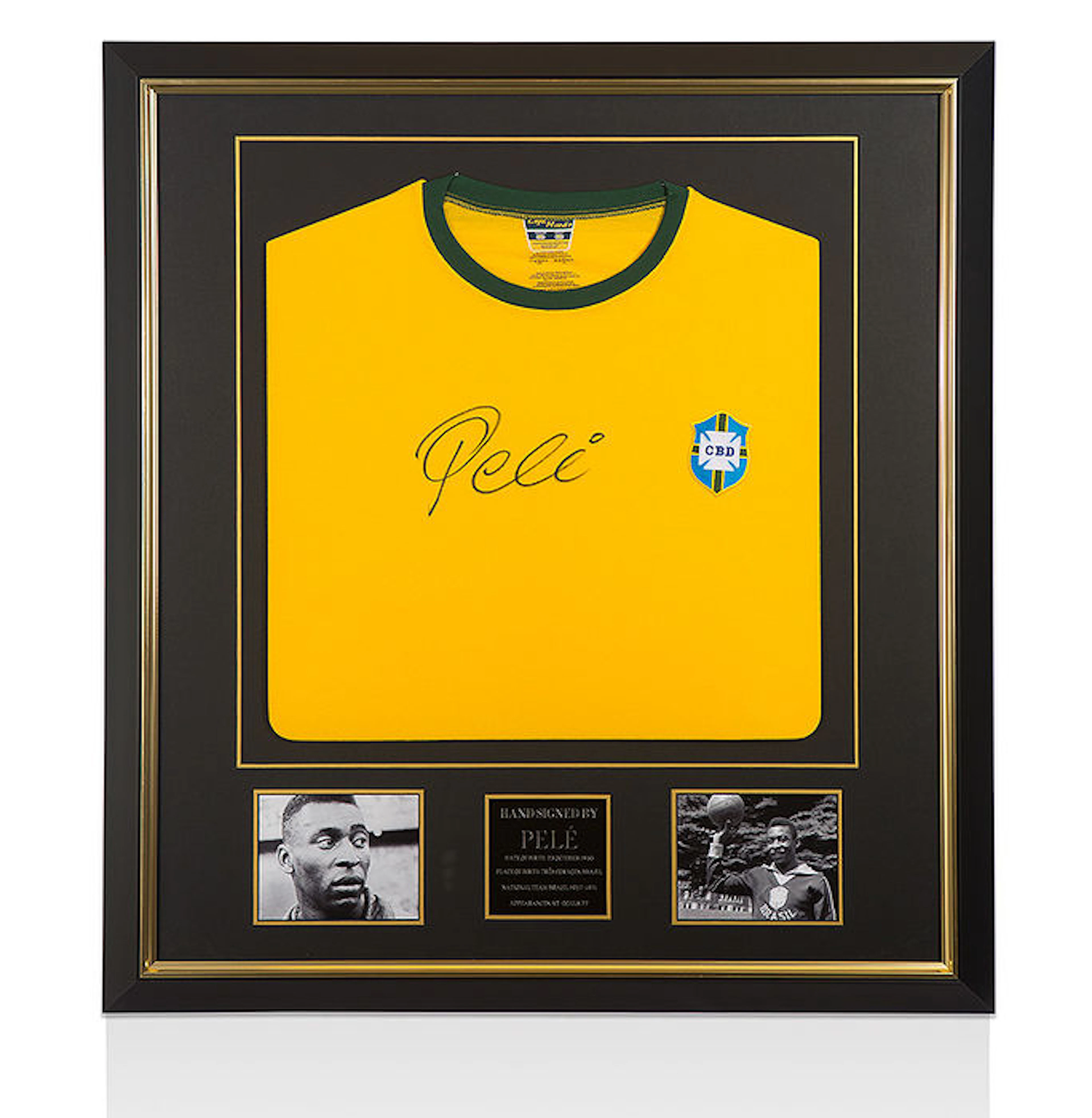 Pelé Edson Arantes do Nascimento / Brazilië - Original signed by Pelé and sublimely framed Brasil retro World Cup 1970 shirt + COA A1 Sporting Memorabilia!
