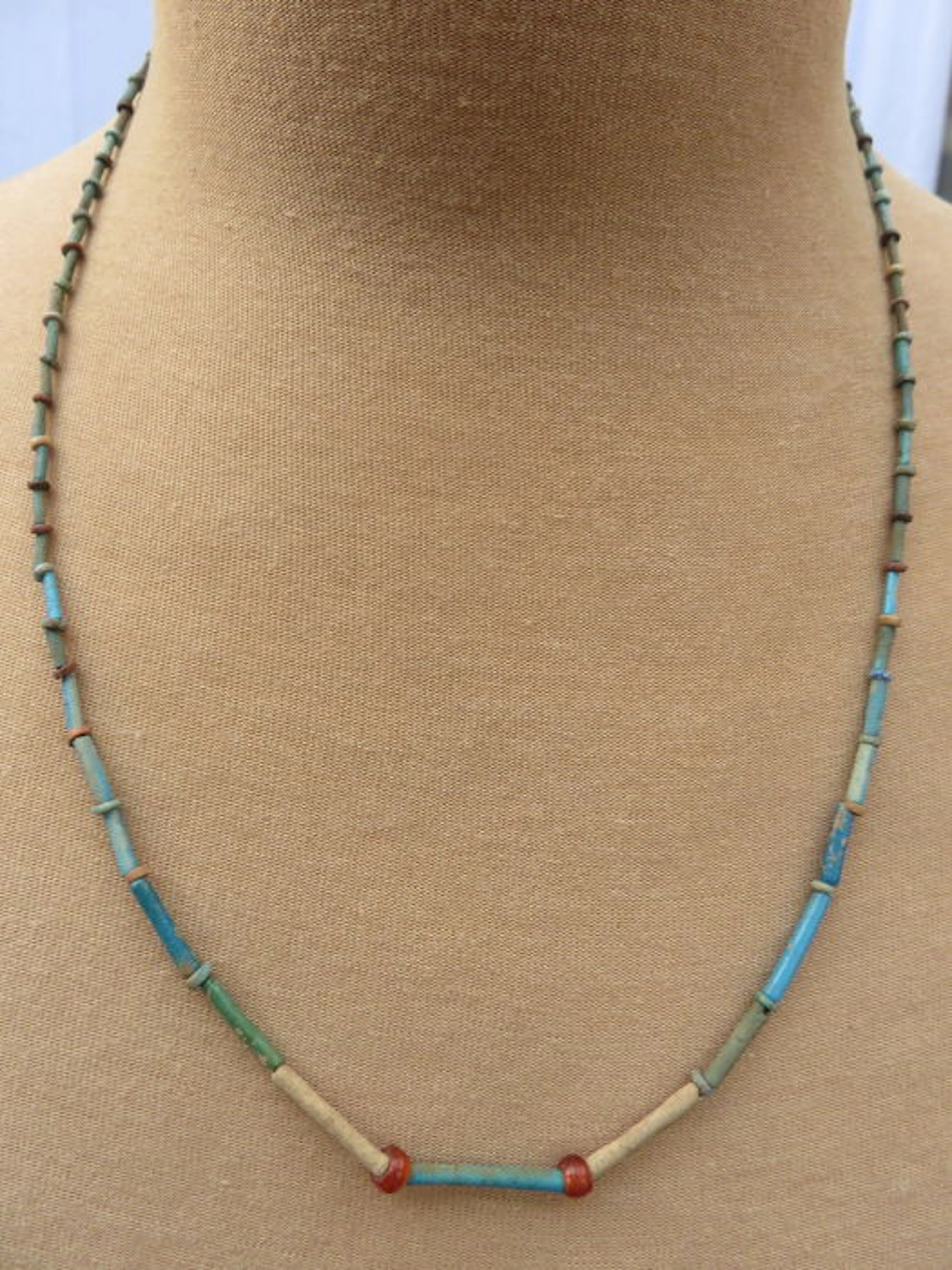 Egyptian necklace with faience and carnelian beads - 58 cm