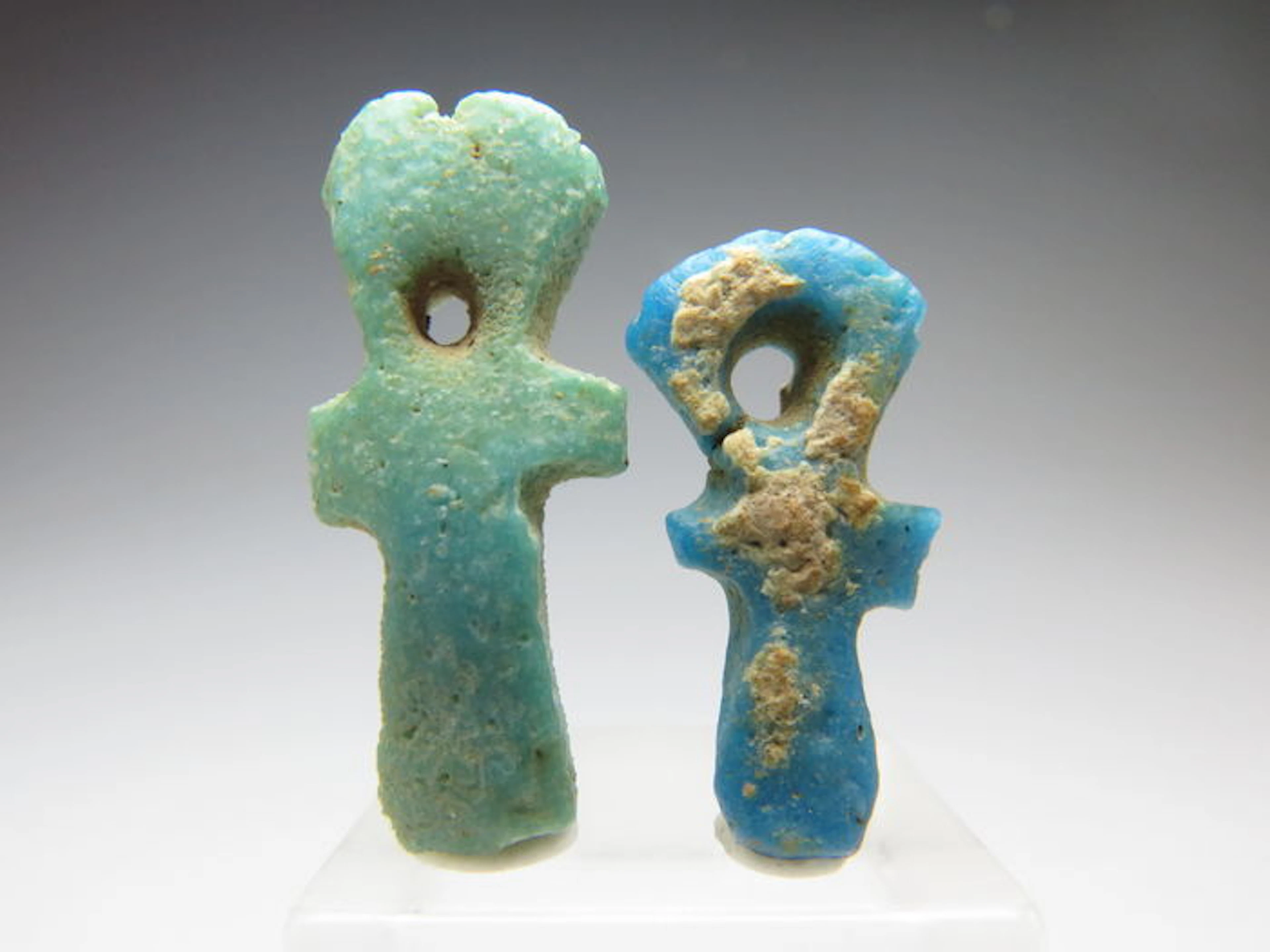 Two Egyptian faience Ankh amulets - 22 and 18 mm
