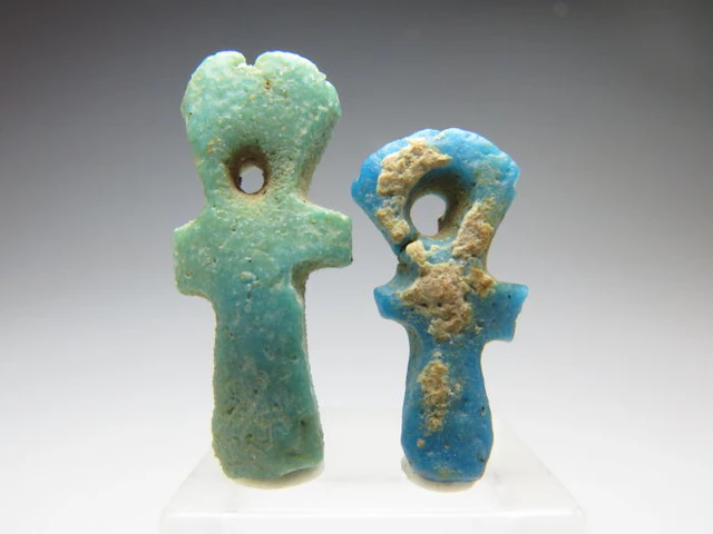 Two Egyptian faience Ankh amulets - 22 and 18 mm