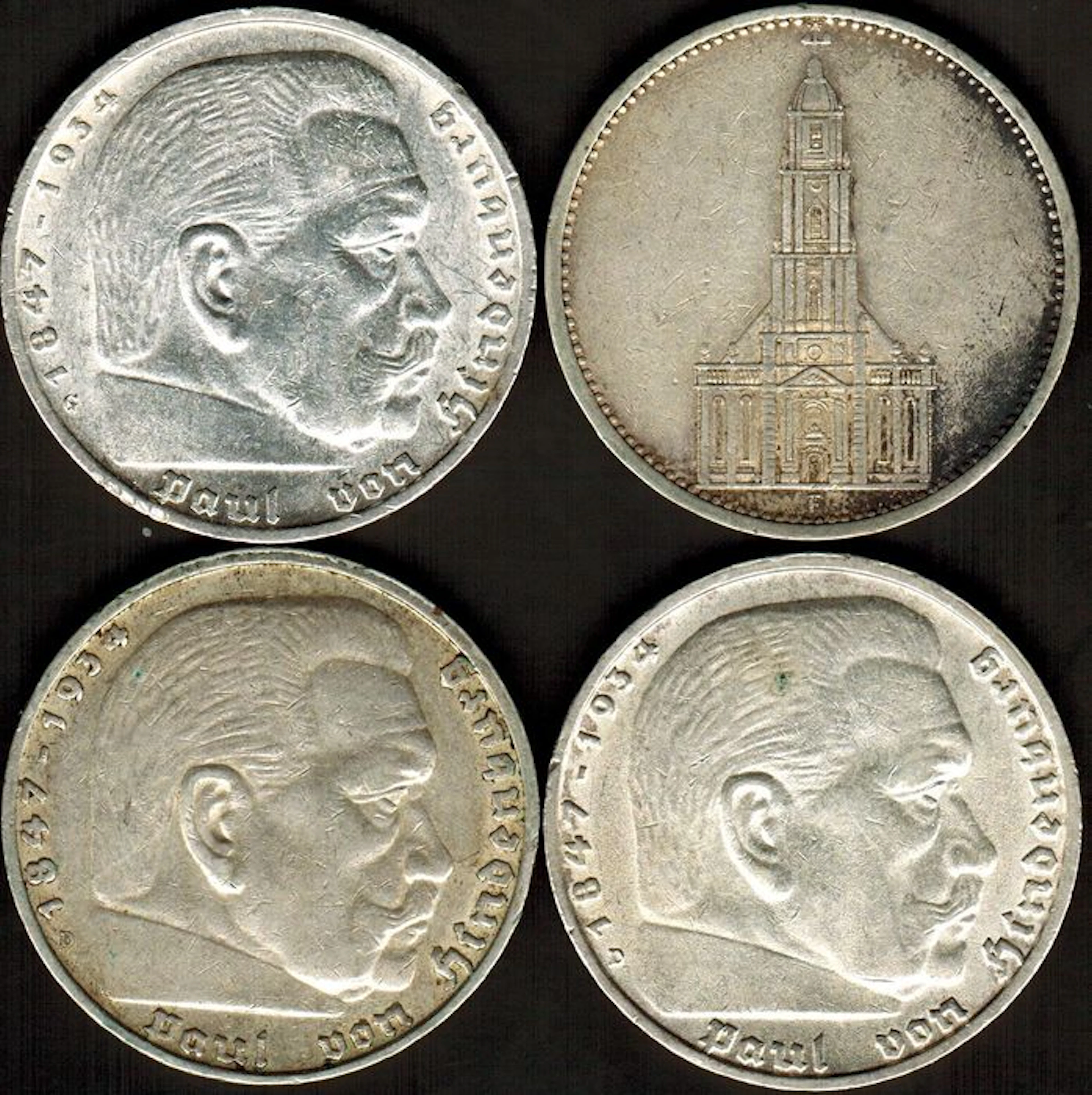 Germany, Third Reich - 4 x 5 Reichsmark 1934, 1936 (2) and 1938 (4 pieces)