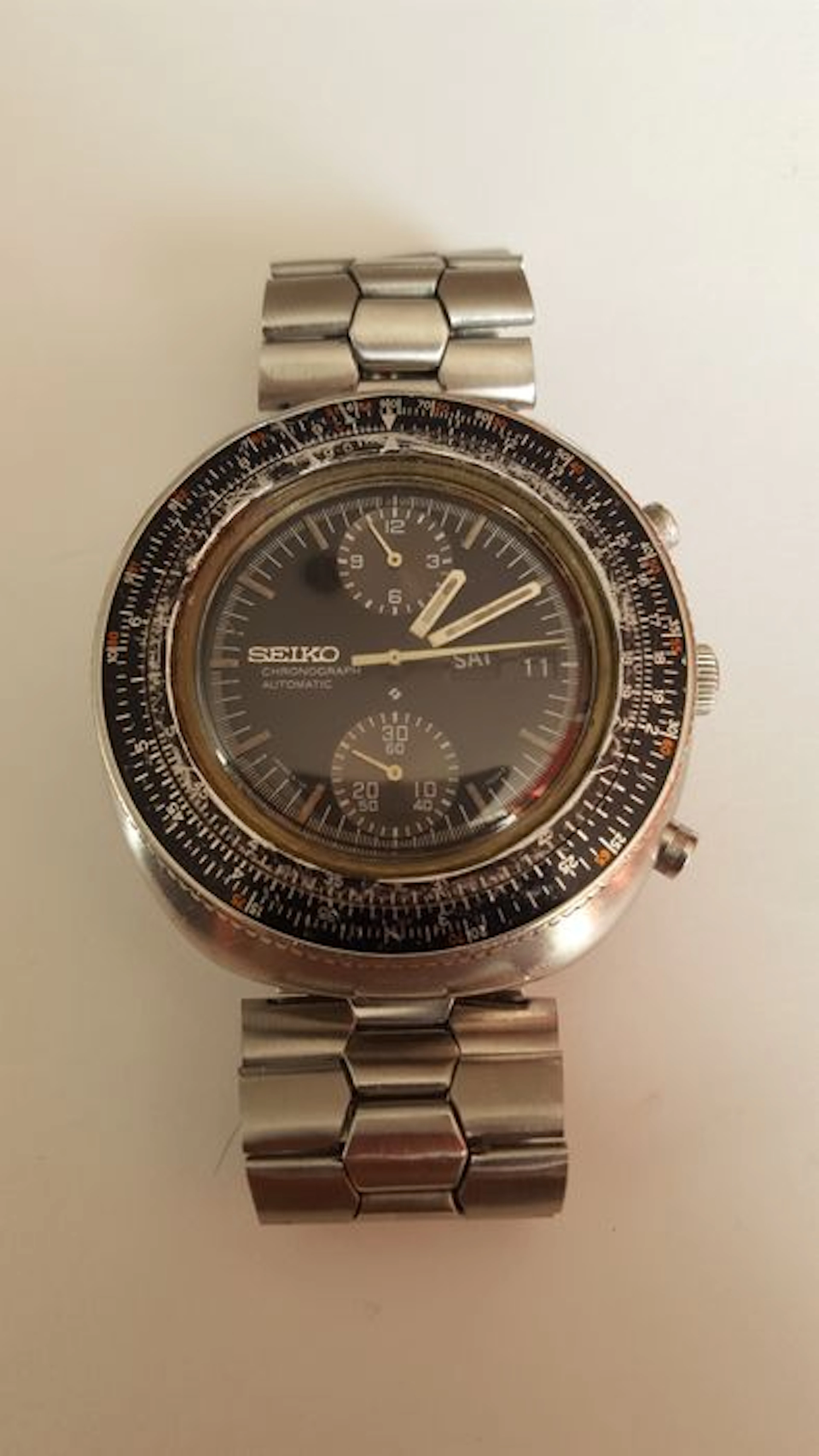 Seiko Slide Rule 6138-7000, men's wristwatch. Year 1970.