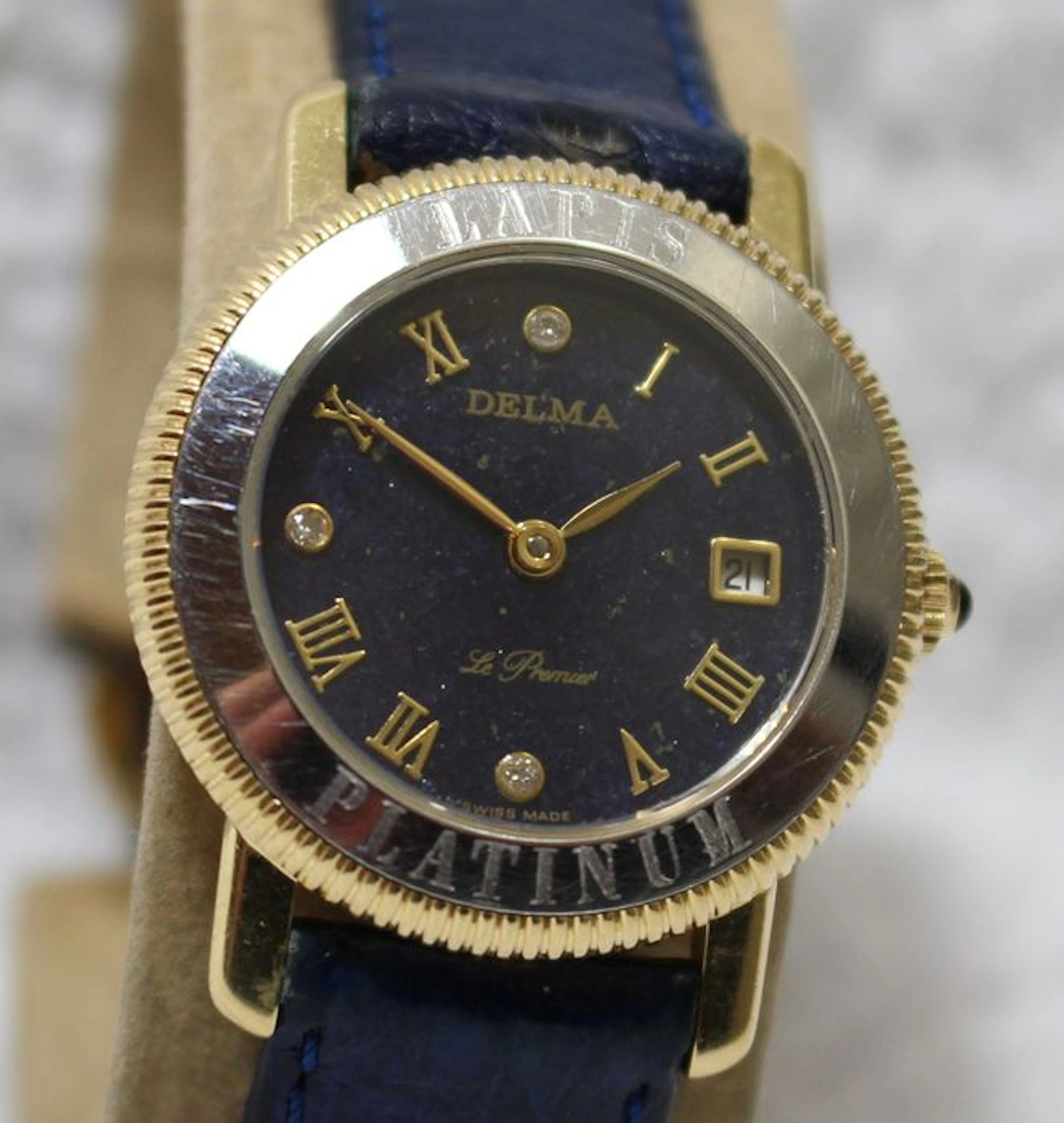 Delma swiss le premier 18k gold and platinum - ladies watch - lapis lazuli dial - very rare - very nice - fancy watch - 1990's