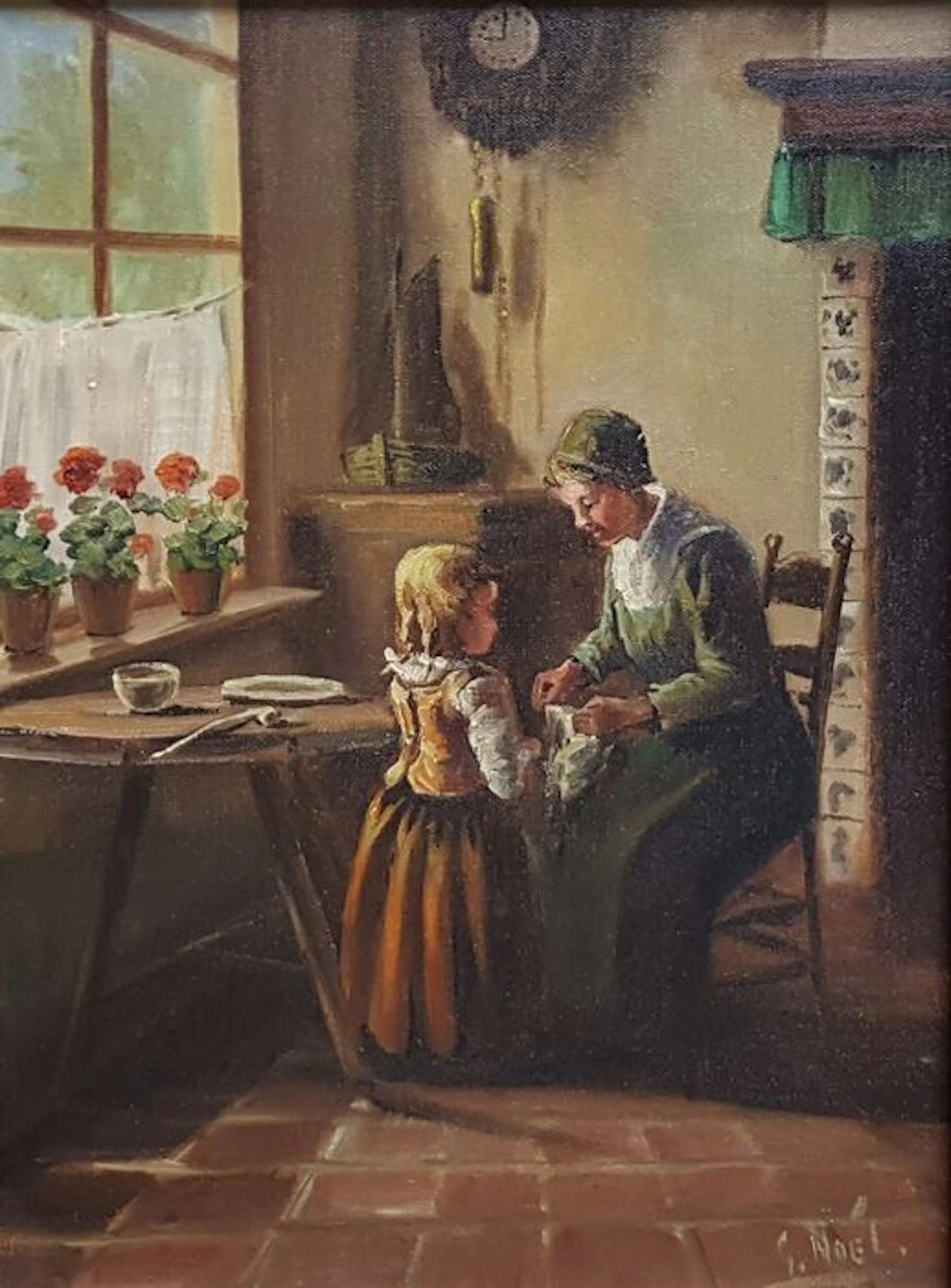 G. Noél (20th century) - Interieur met moeder en kind