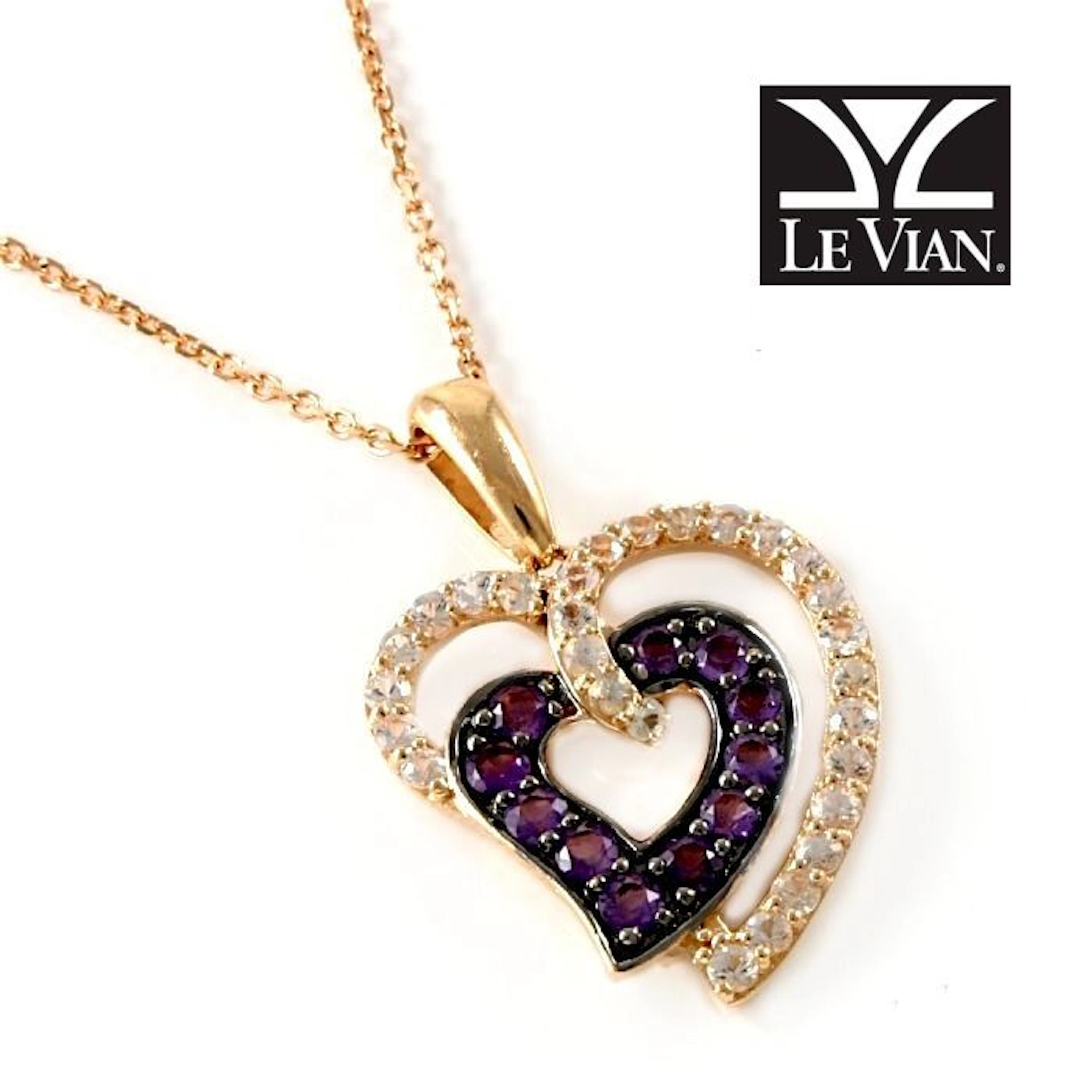 LeVian - Rose Gold White Sapphire & Amethyst Heart Pendant Necklace