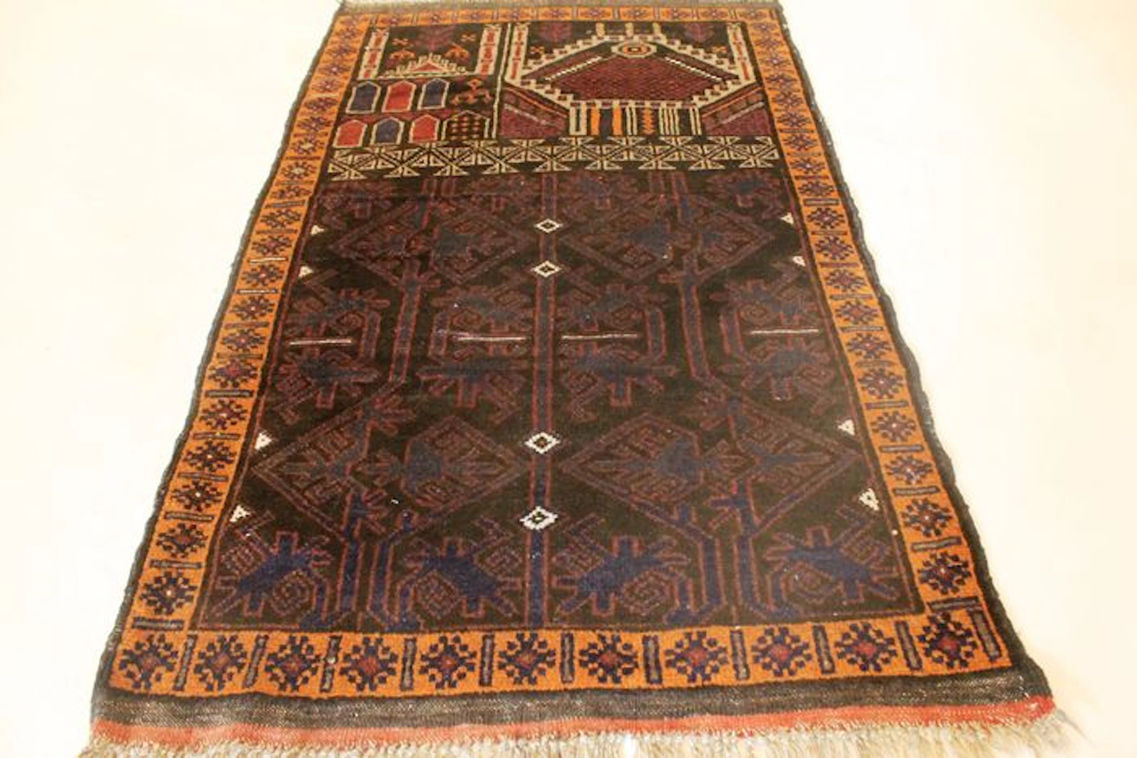 Schöner Afghan Art Deco Belutsch Gebetsteppich Orientteppich Wolle auf Wolle um 1930 Made in Afghanistan 70X125cm