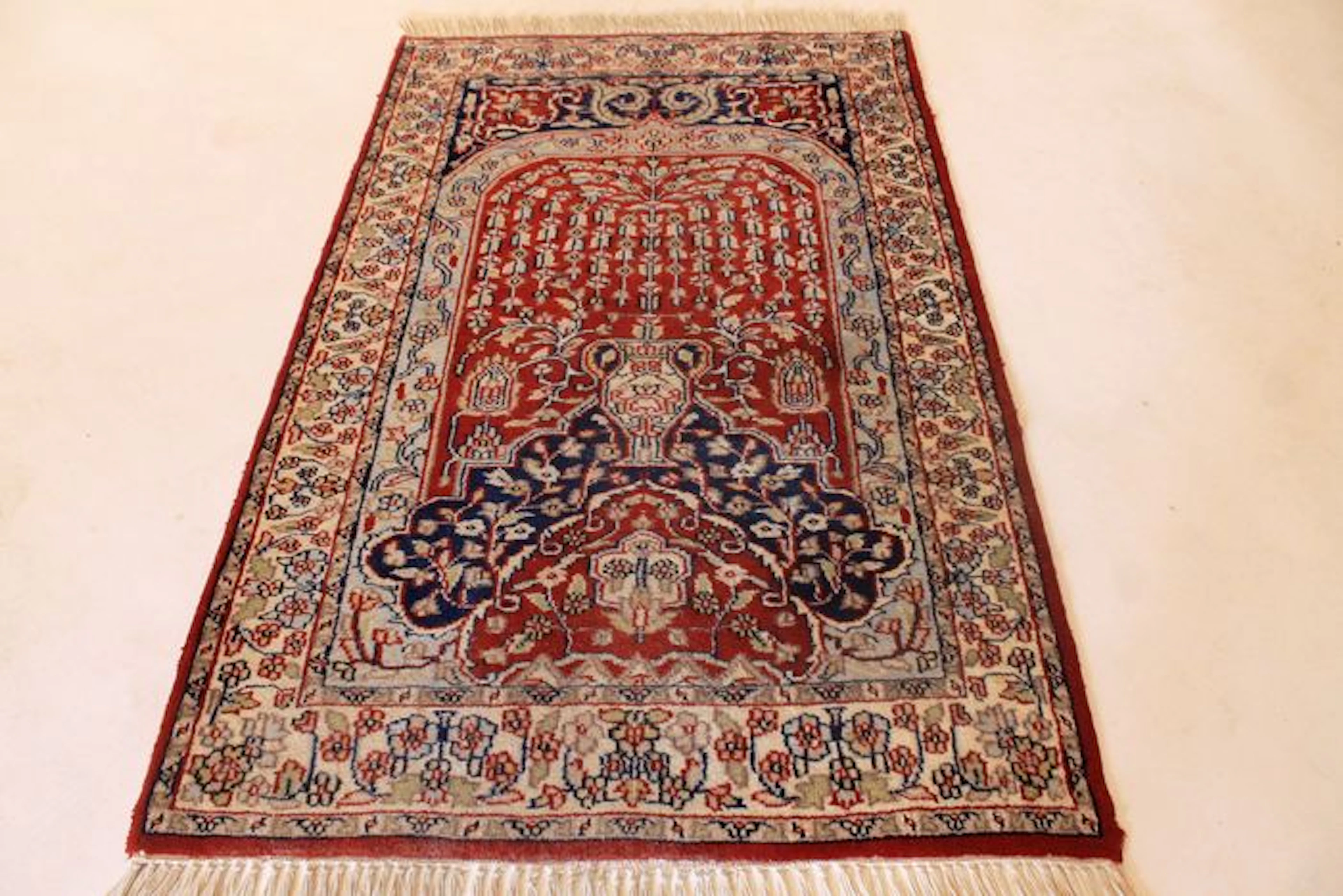 Orientteppich Indo Ghom Lebensbaum 80X135cm Made in Indien Ende des Letzten Jahrhundert