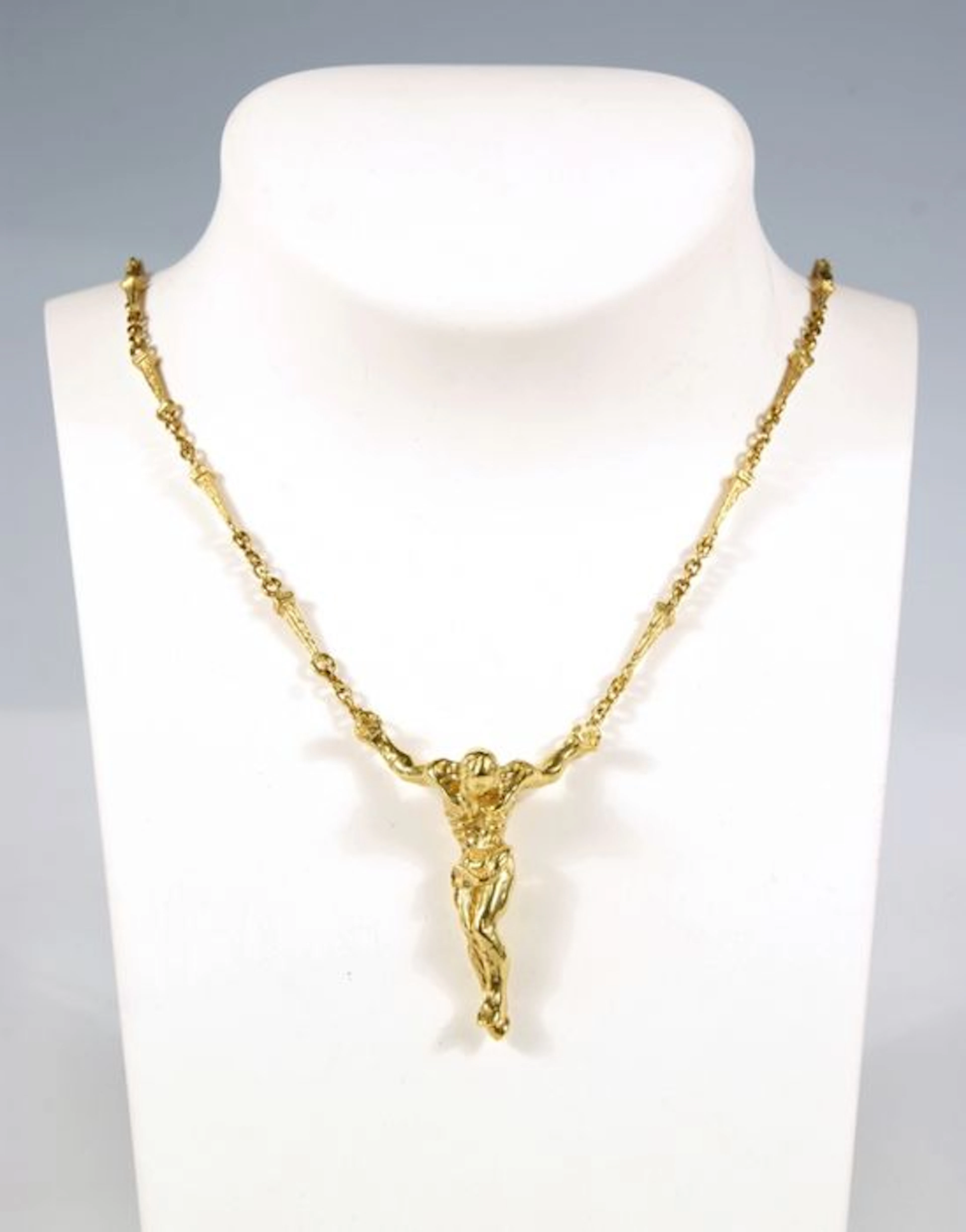 Salvador Dali – Original solid gold sculpture The Christ of Saint John of the Cross, Necklace and bracelet