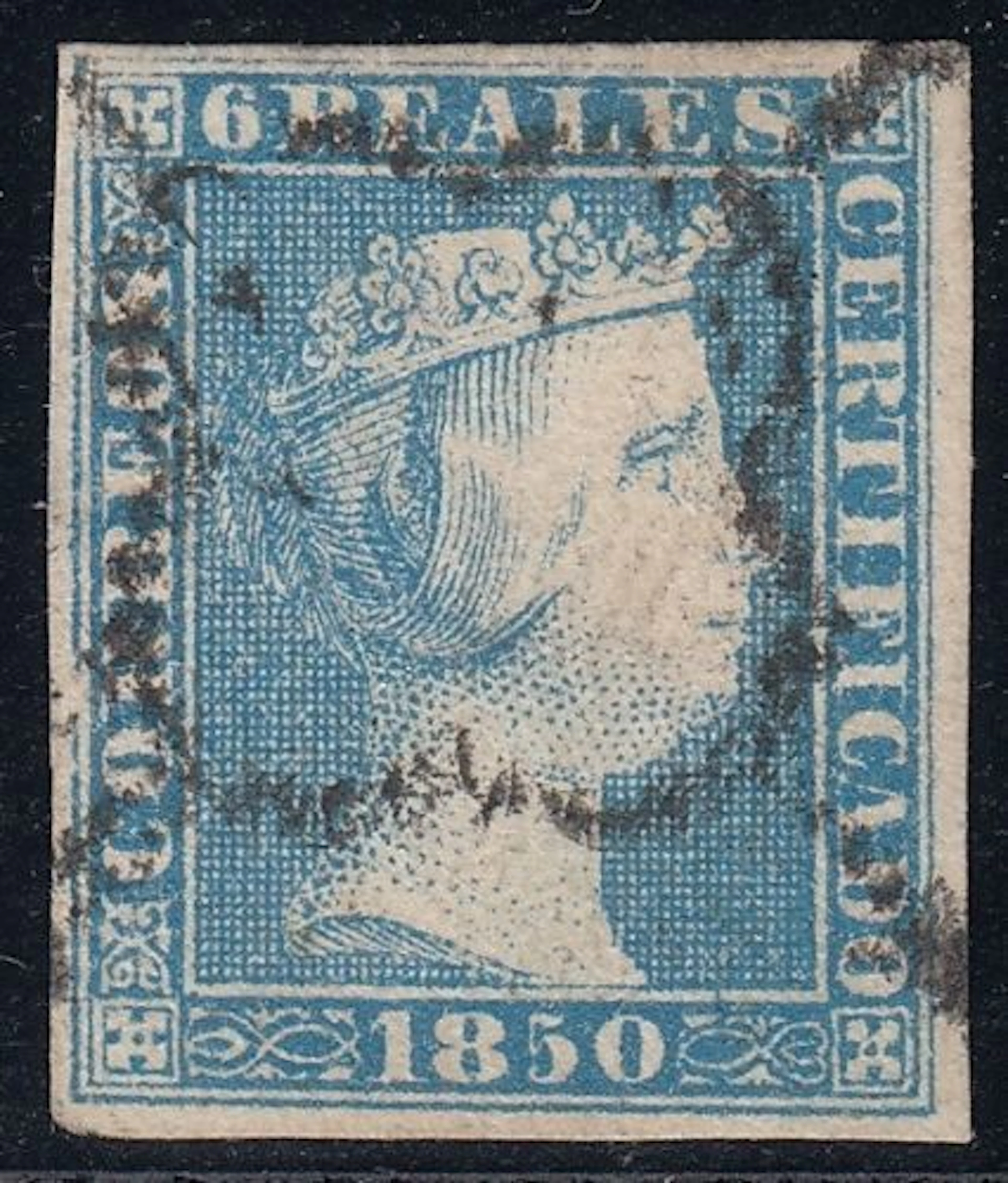 España 1850 - Clasicos Isabel II.5 Reales Rojo y 6 Realez Azul Marquillados - Yvert nº 3 y 4