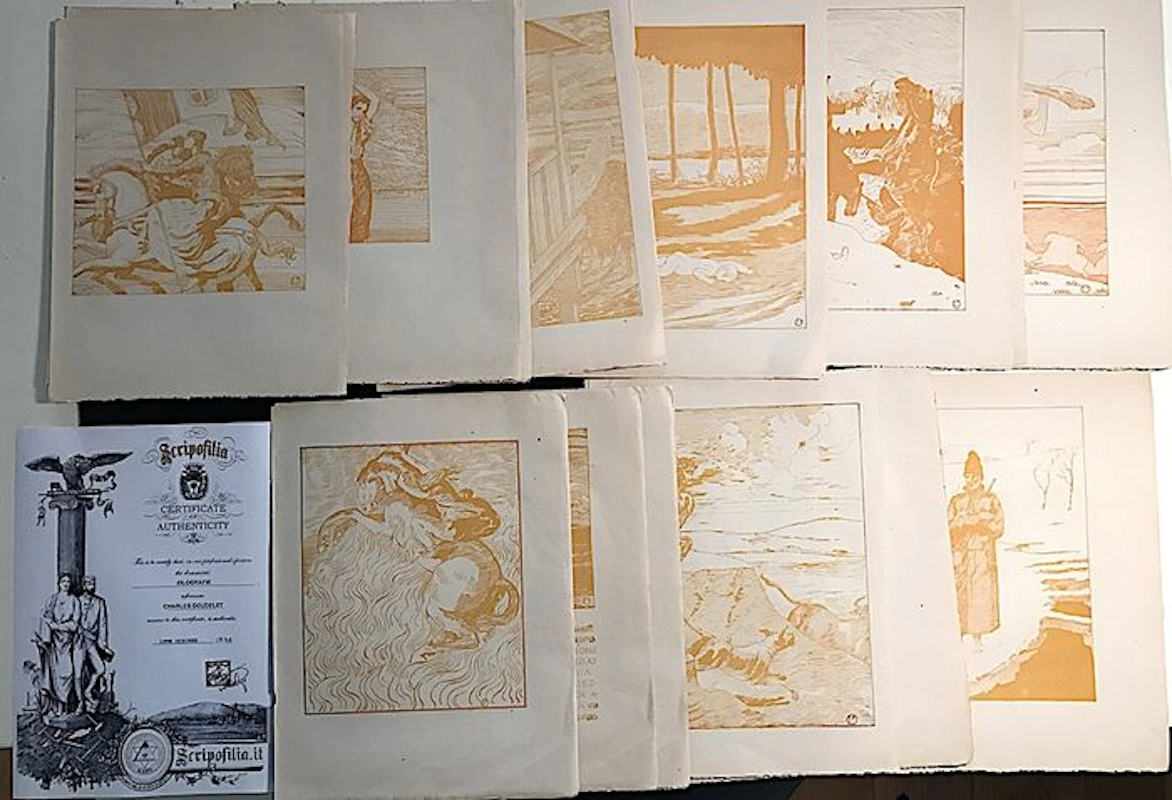 Charles Doudelet - 29 Original Woodcuts made for L'Eroica - Ettore Cozzani Collection with certificate of authenticity (COA)