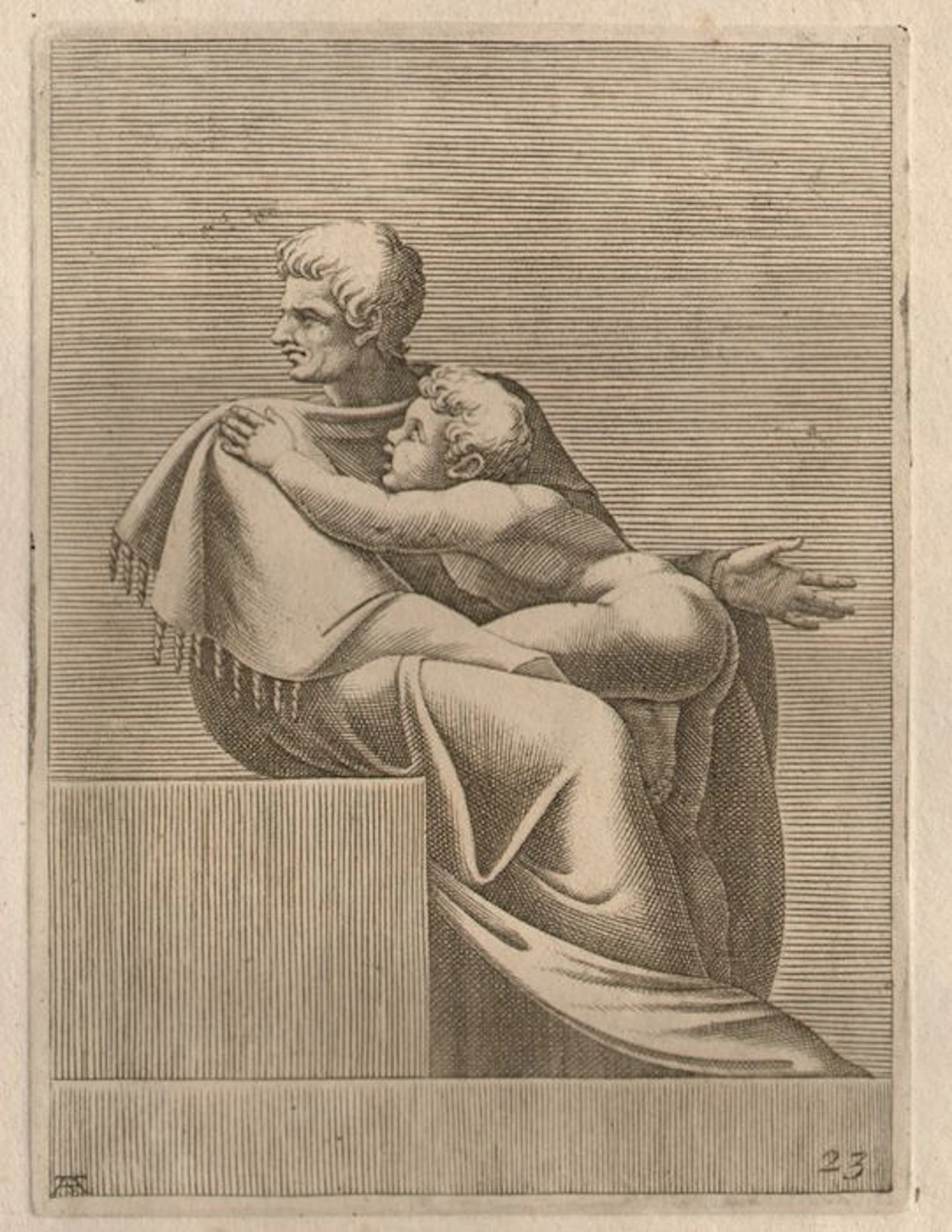 Adamo Scultori (active 1547-1587) - Man with naked infant after the figure in the Sistine Chapel by Michelangelo (1475-1564) approximately 1550-1570