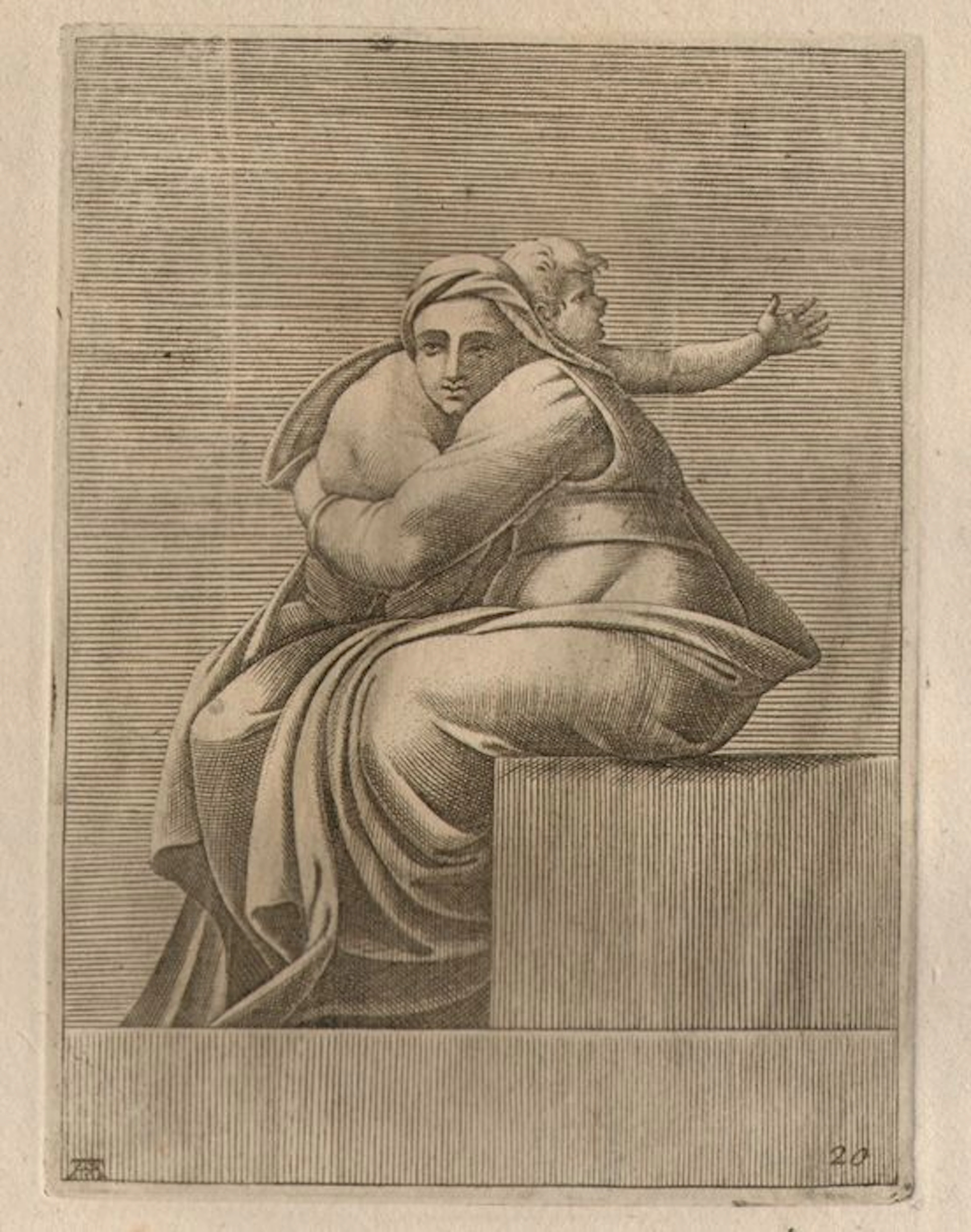 Adamo Scultori (active 1547-1587) - Woman with infant - after the figure in the Sistine Chapel by Michelangelo (1475-1564) approximately 1550-1570