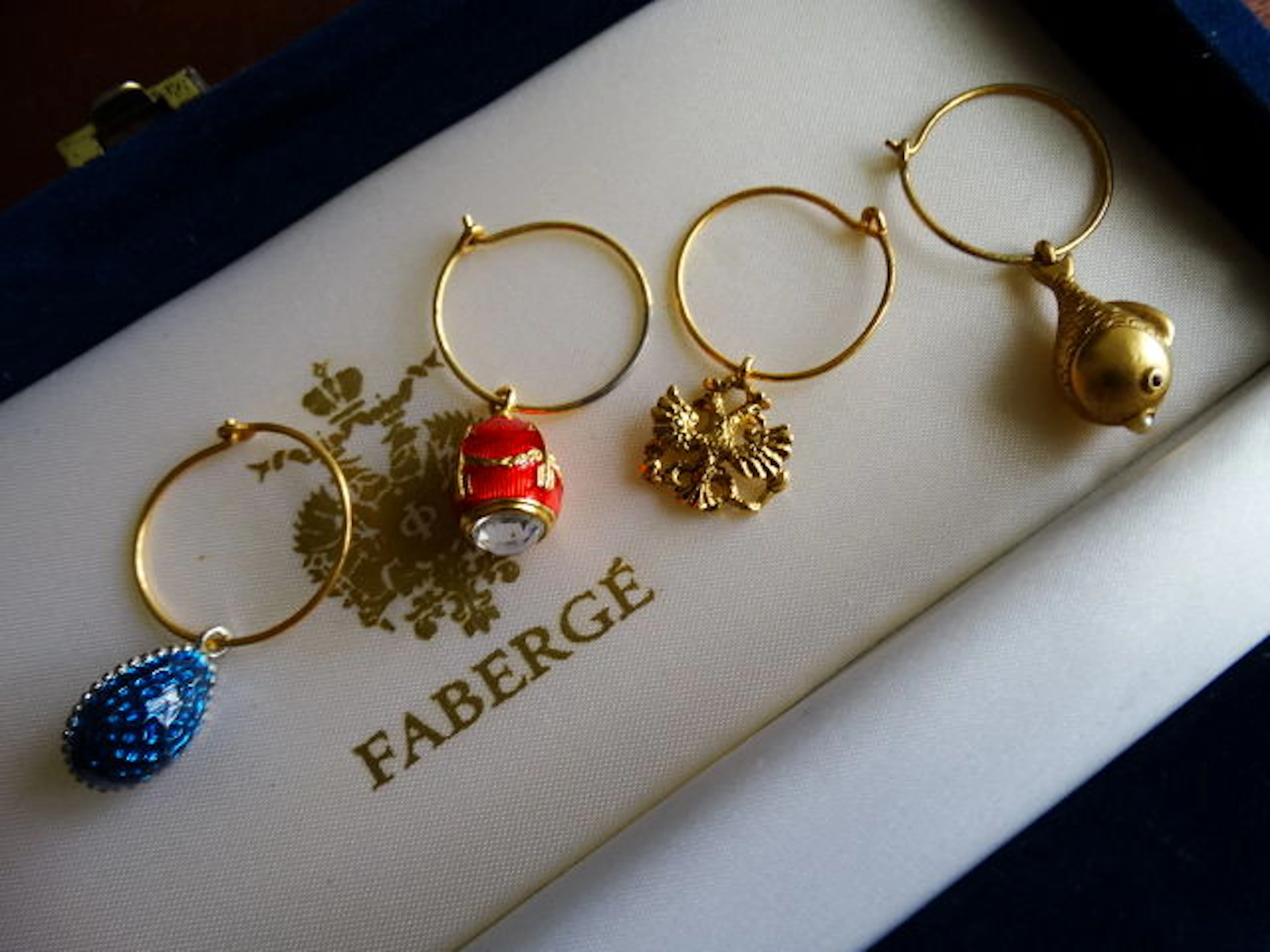 Faberge Wine Glass Marker Charms Original Imperial Gold finished