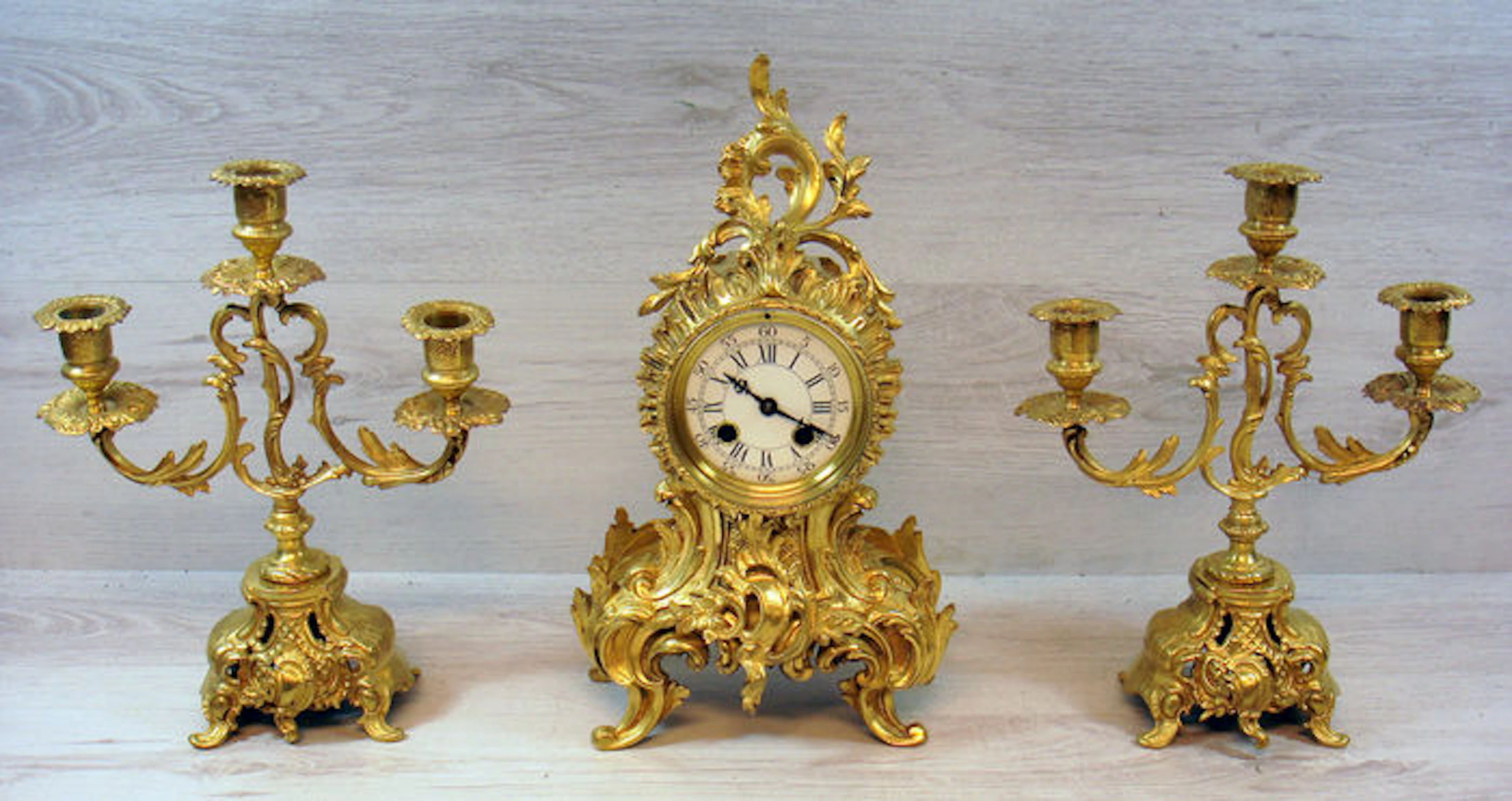 French 3-part clock set in bronze/copper – ca. 1880