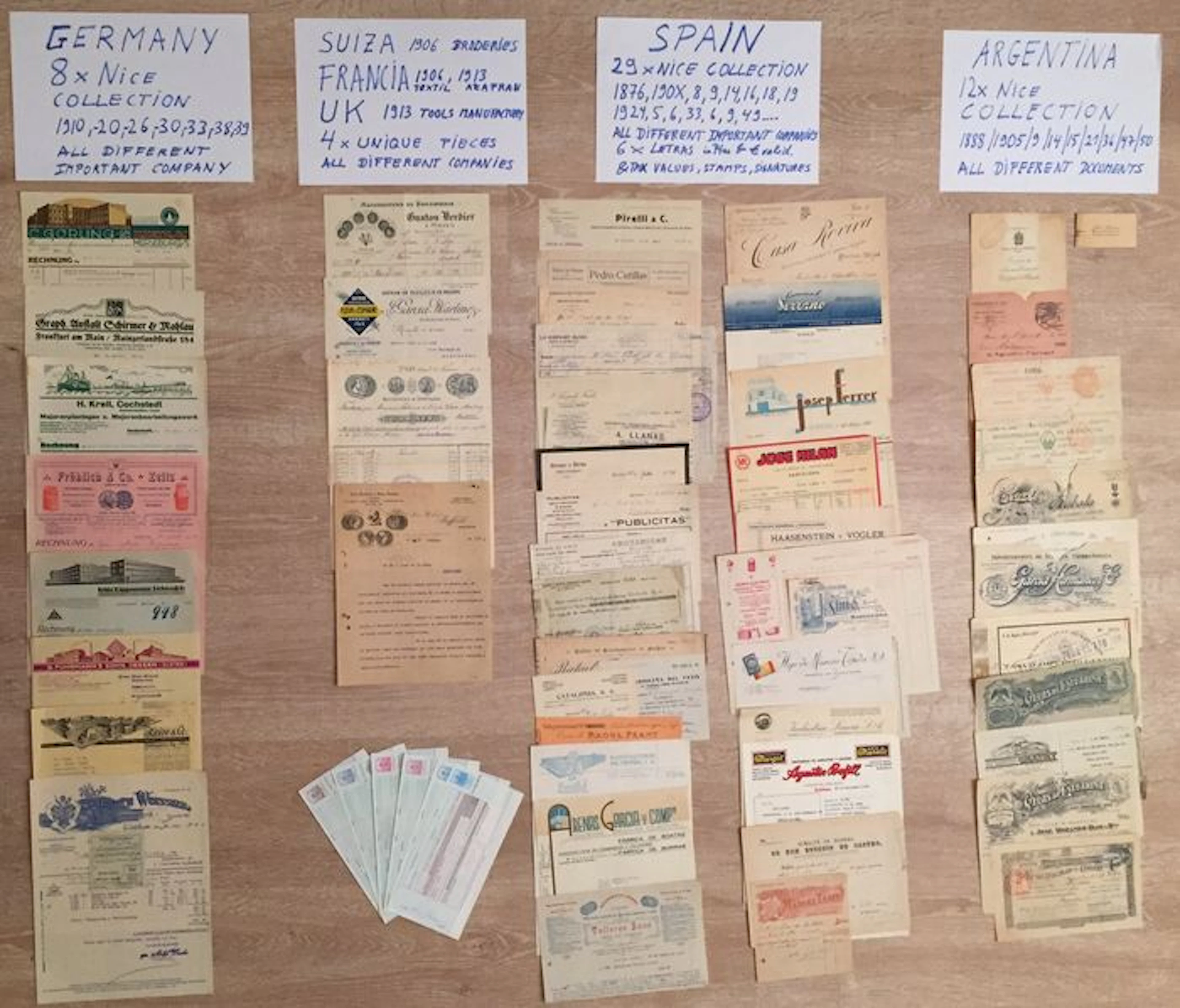 Beautiful collection of 59 invoices, bonds, delivery notes, an international bond - 1876, 1888, 1900 and later - Economy, industry, company, fairs, medal, share certificates, stamps, lieferscheine, rechnungen - Germany, Switzerland, France, UK, Argentina
