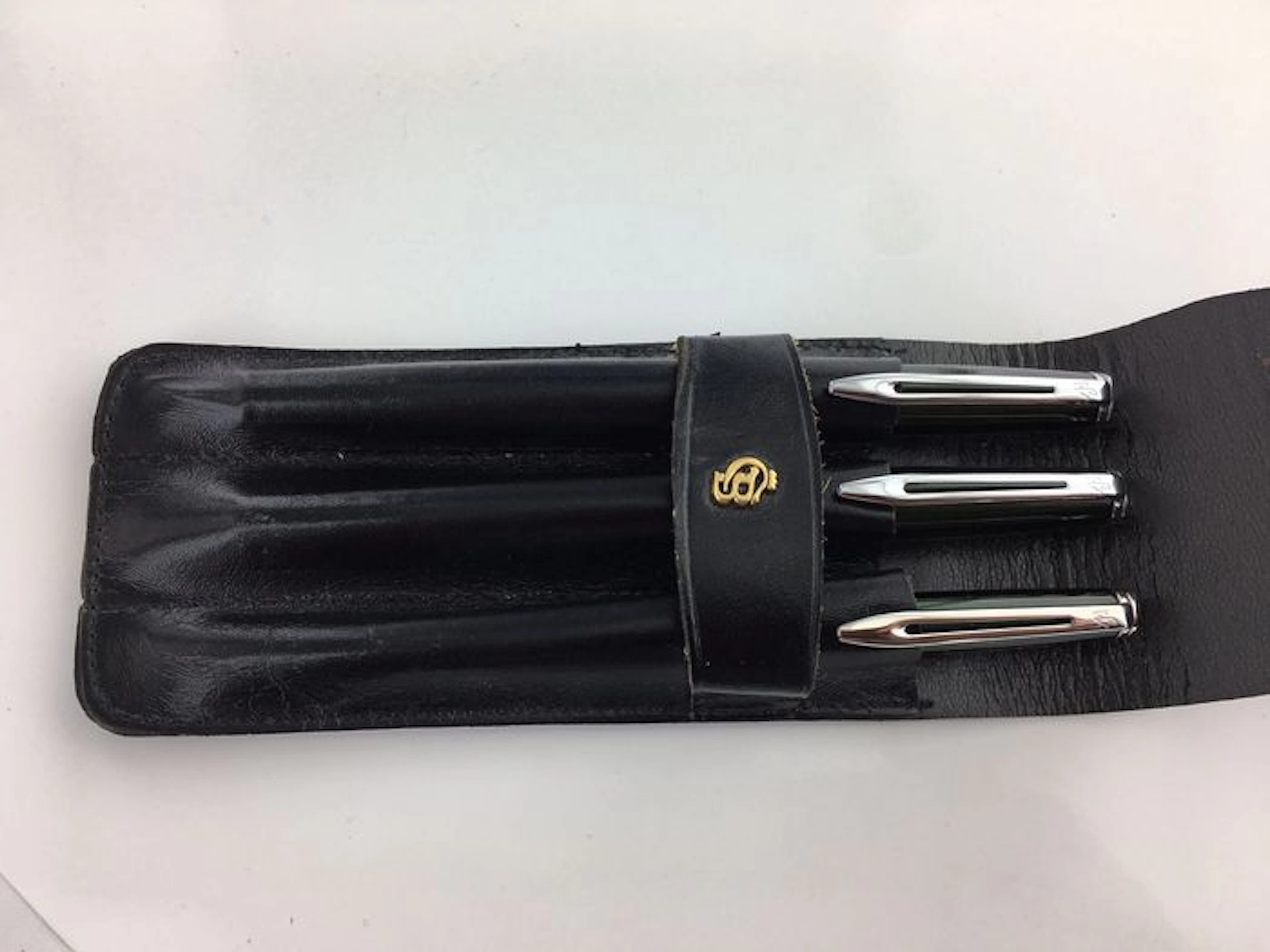 3 piece Waterman Hemisphere set Laquer green with leather Cabral & Berens pouch.