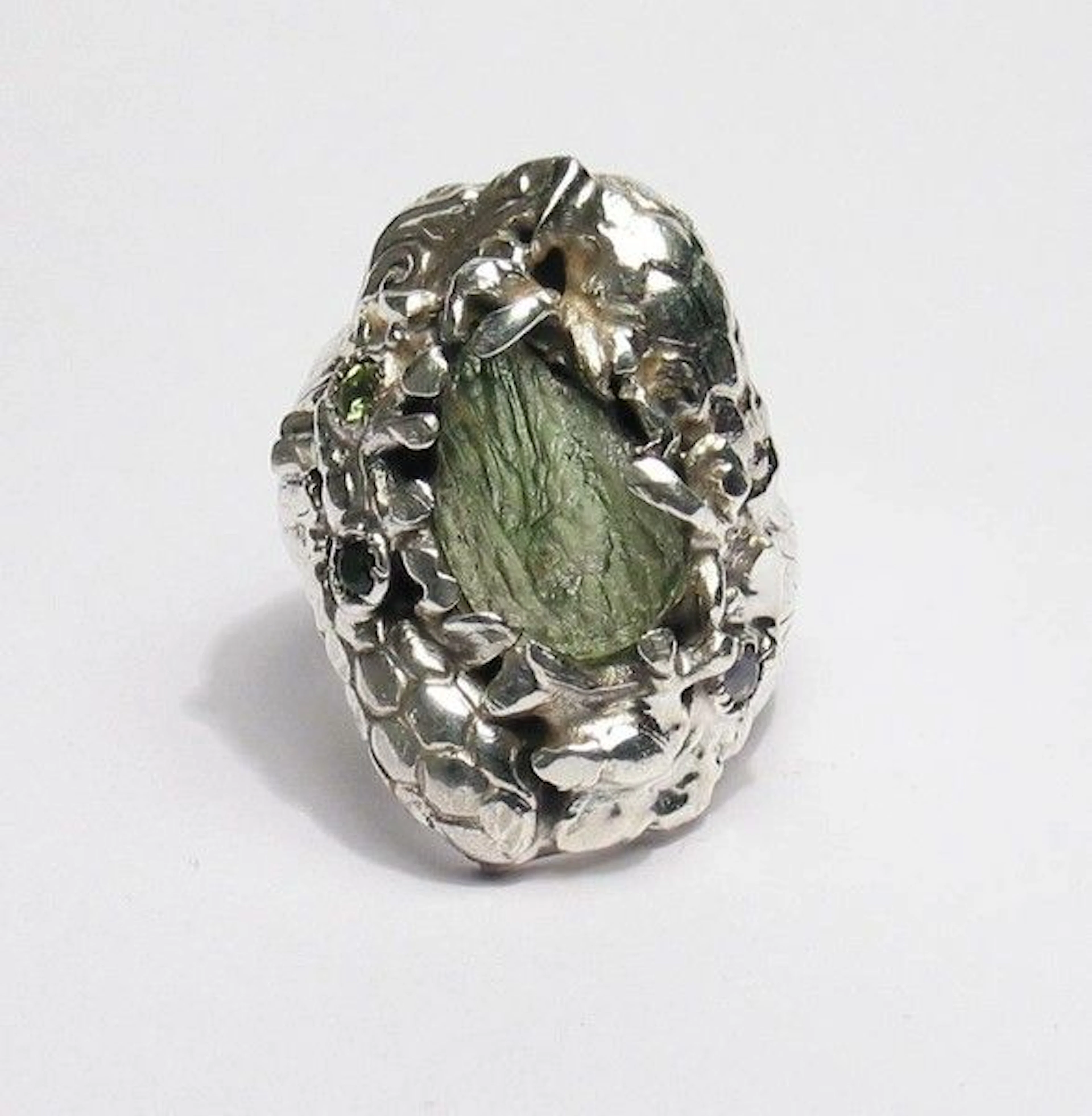 Moldavite Ring with Olivine