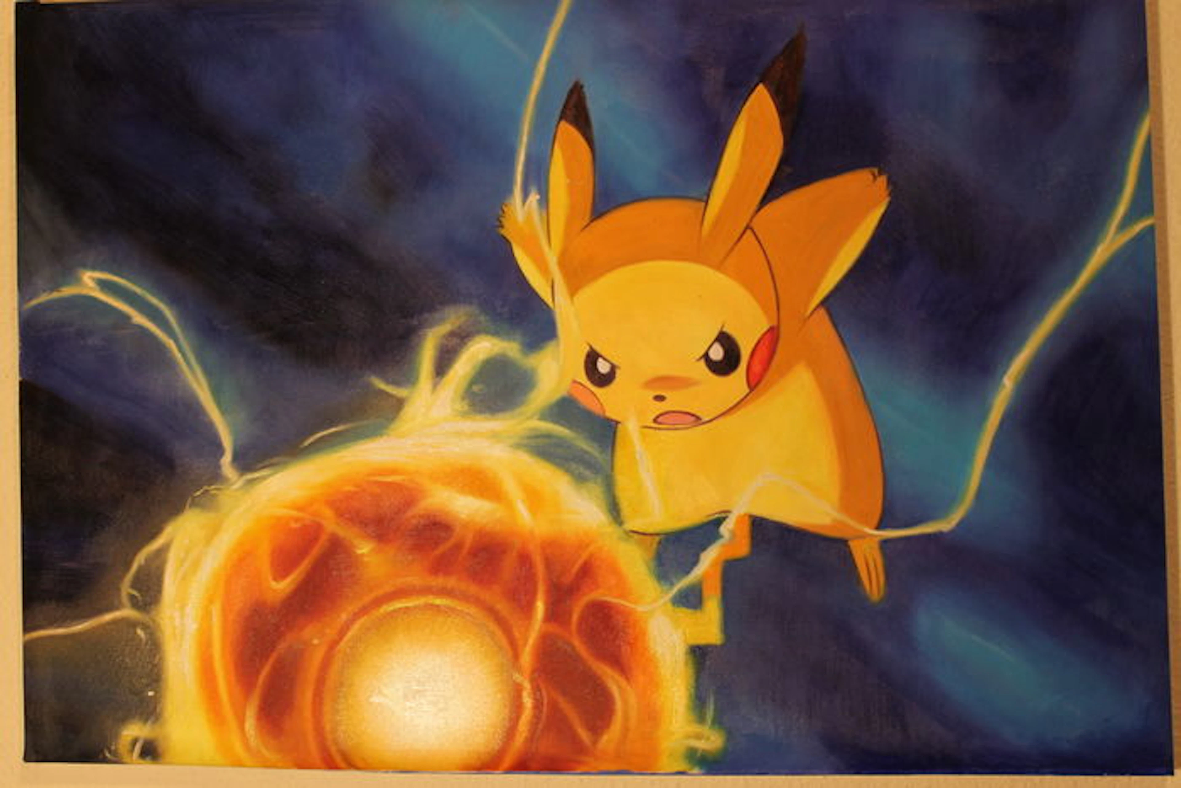Pokemon / Pikachu - Large hand-painted oil painting - 92 centimeters wide x 62 centimeters high